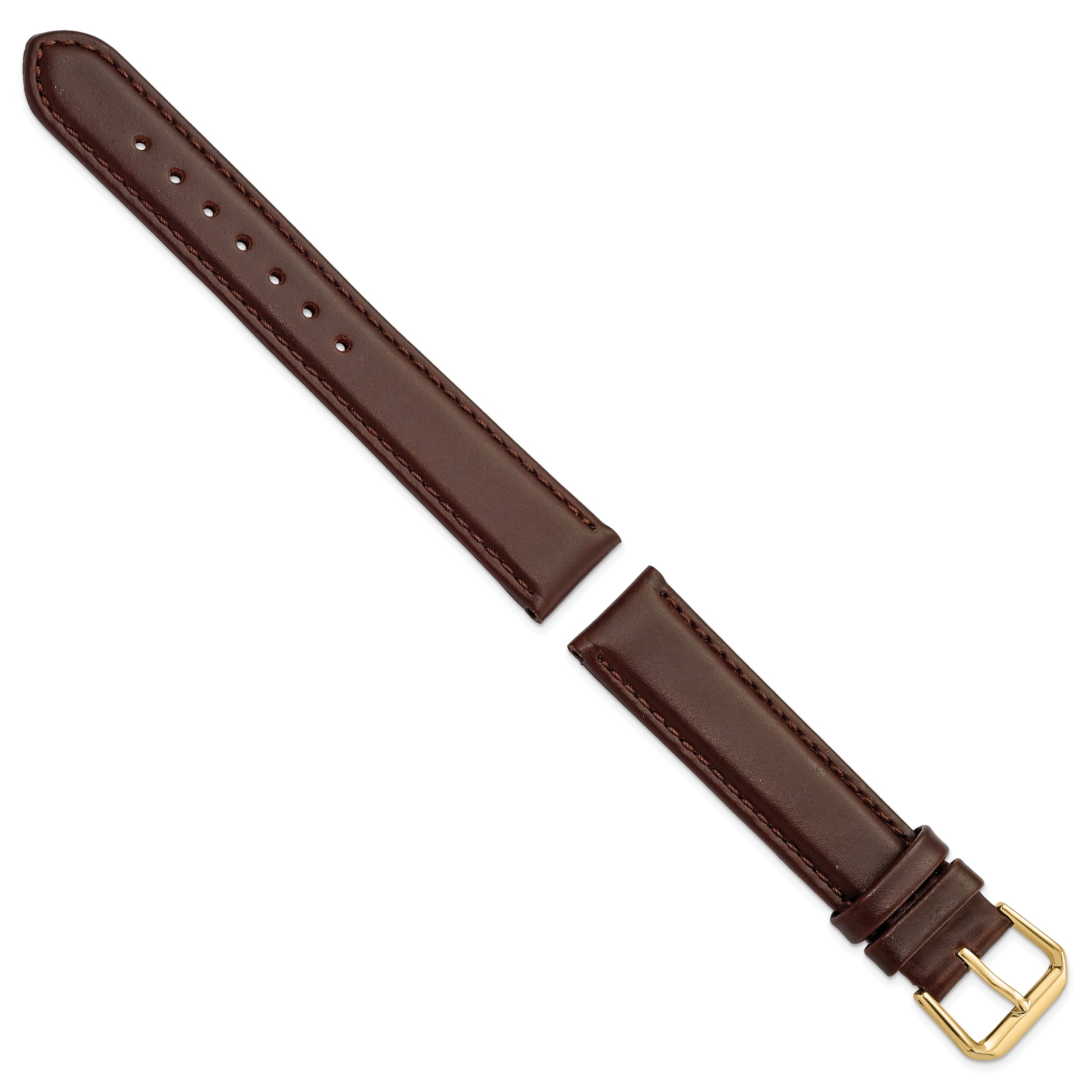 17mm Dark Brown Leather with Gold-tone Buckle 7.5 inch Watch Band