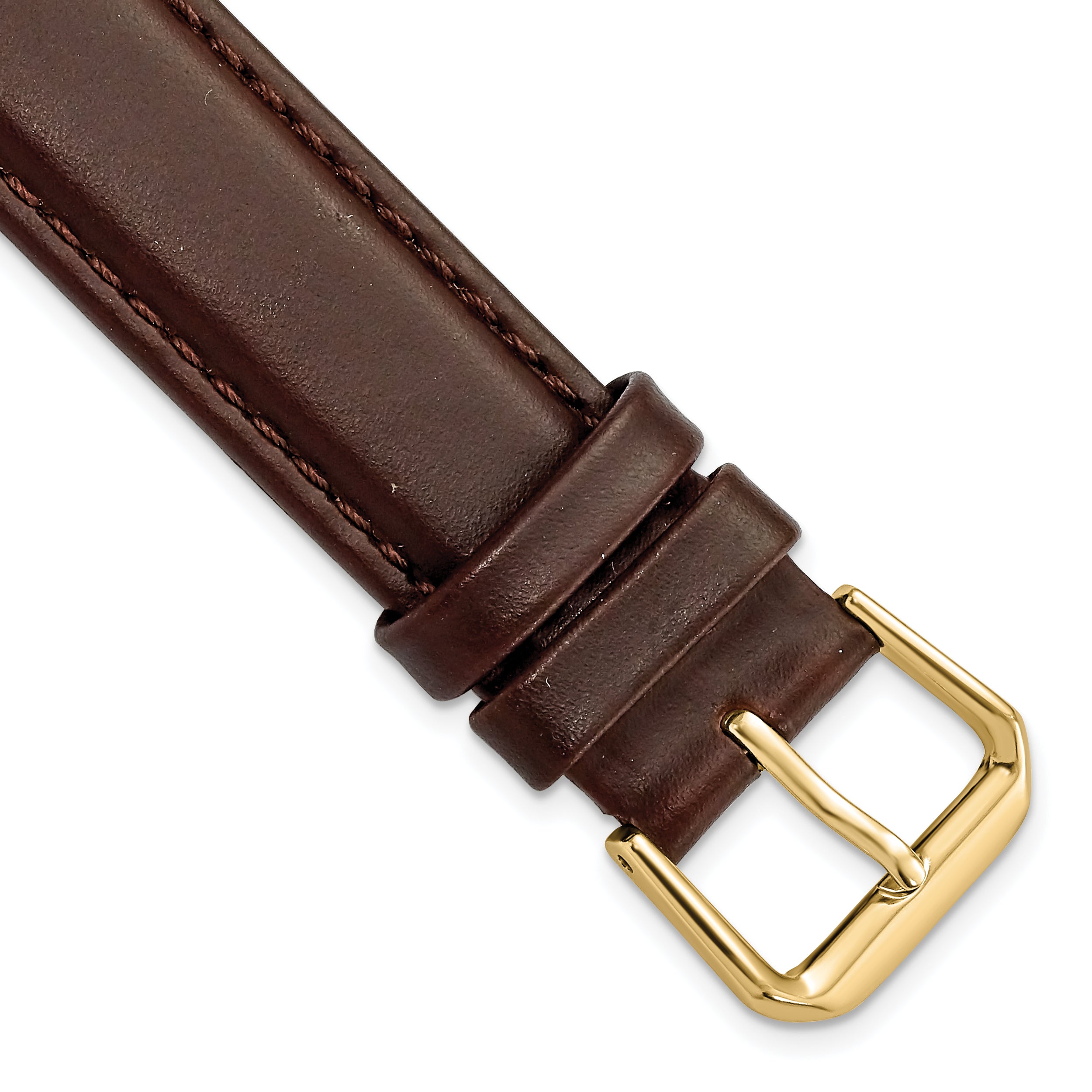 Dark Brown Leather Watch Band in 14mm with Gold-Tone Buckle