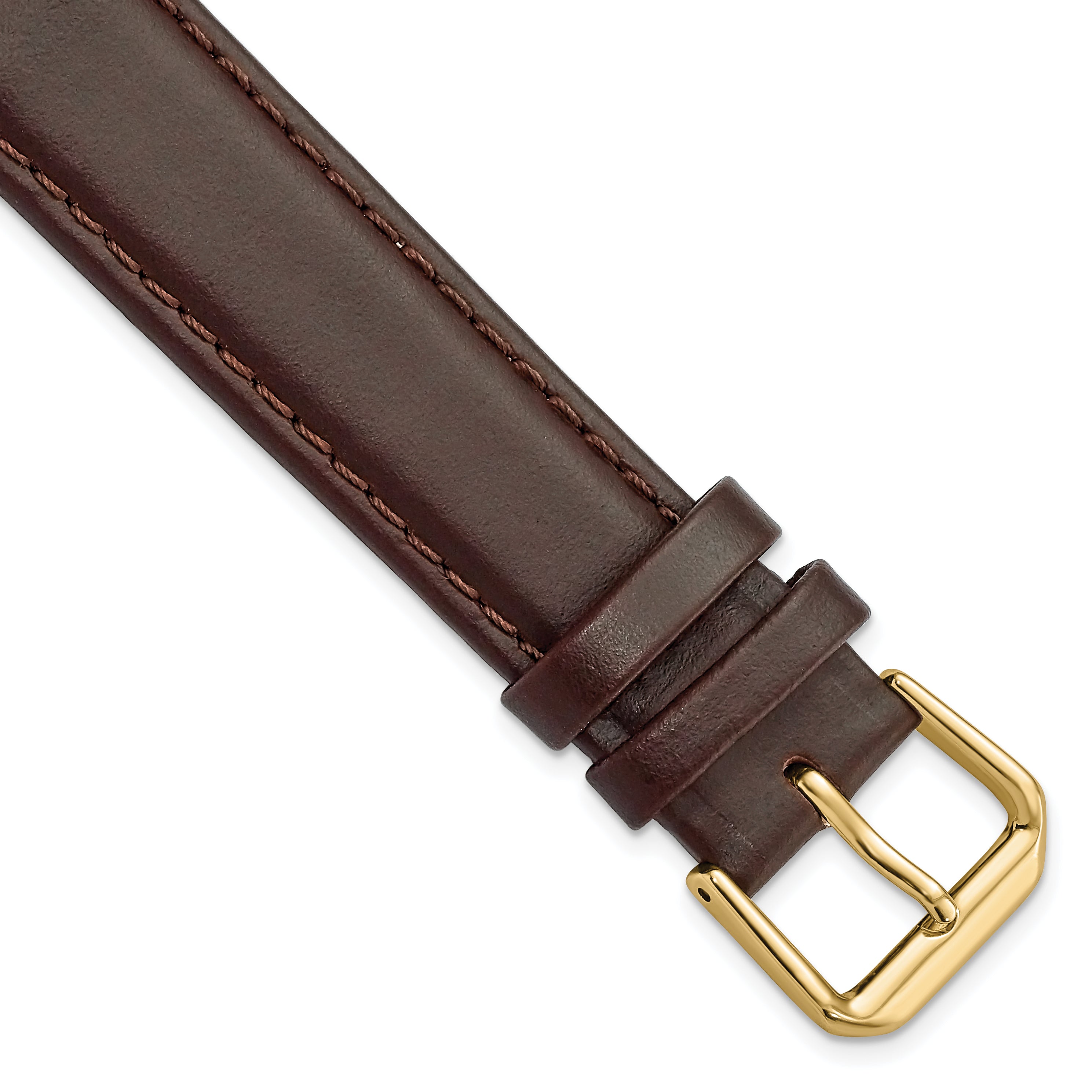 Dark Brown Leather Watch Band in 14mm with Gold-Tone Buckle