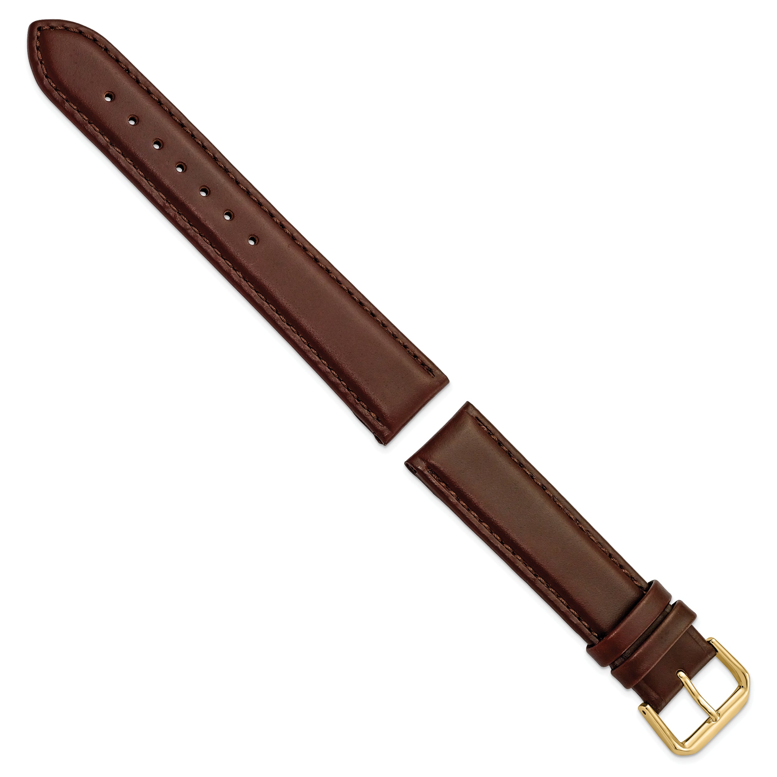 19mm Dark Brown Leather with Gold-tone Buckle 7.5 inch Watch Band