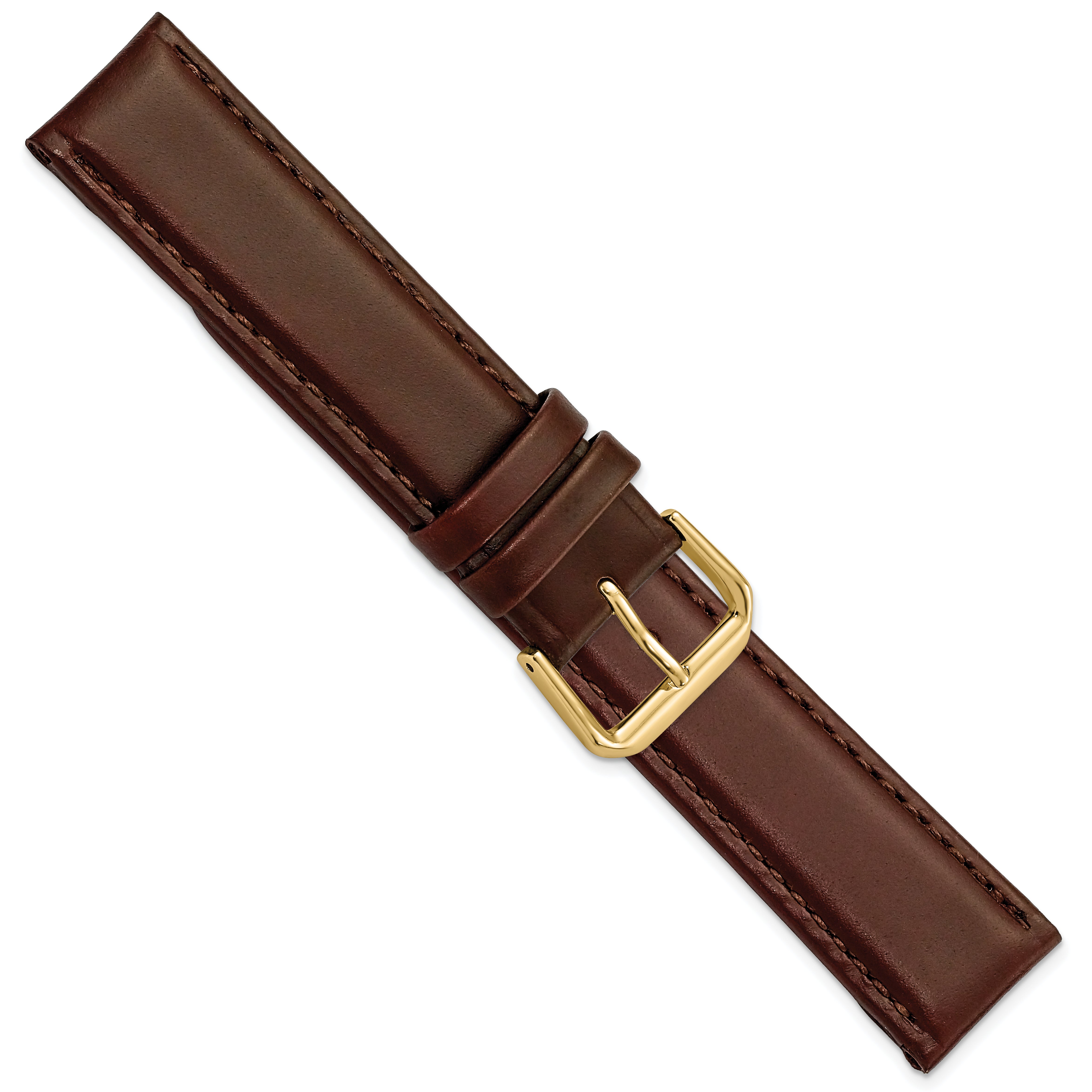19mm Dark Brown Leather with Gold-tone Buckle 7.5 inch Watch Band