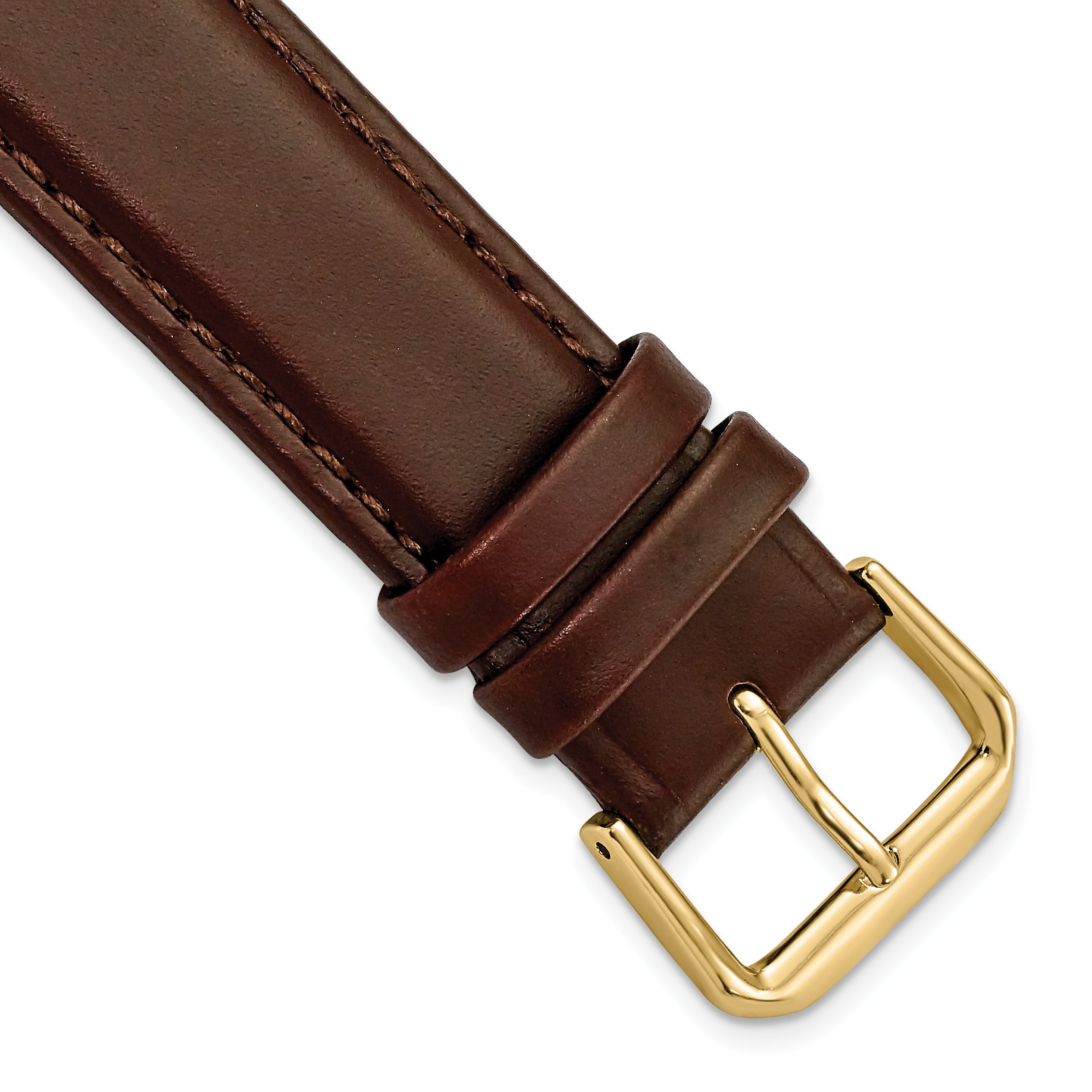 19mm Dark Brown Leather with Gold-tone Buckle 7.5 inch Watch Band
