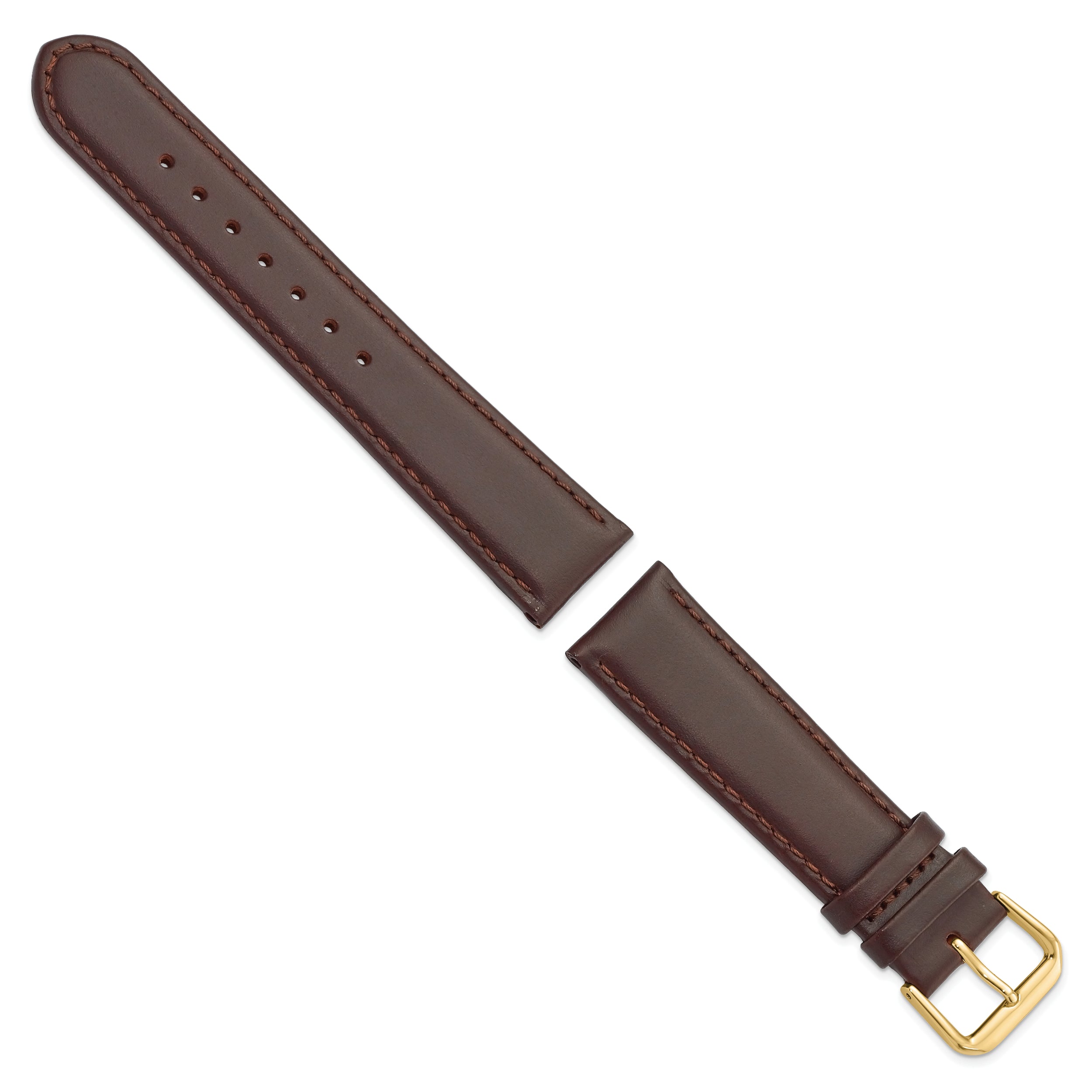 20mm Dark Brown Leather with Gold-tone Buckle 7.5 inch Watch Band