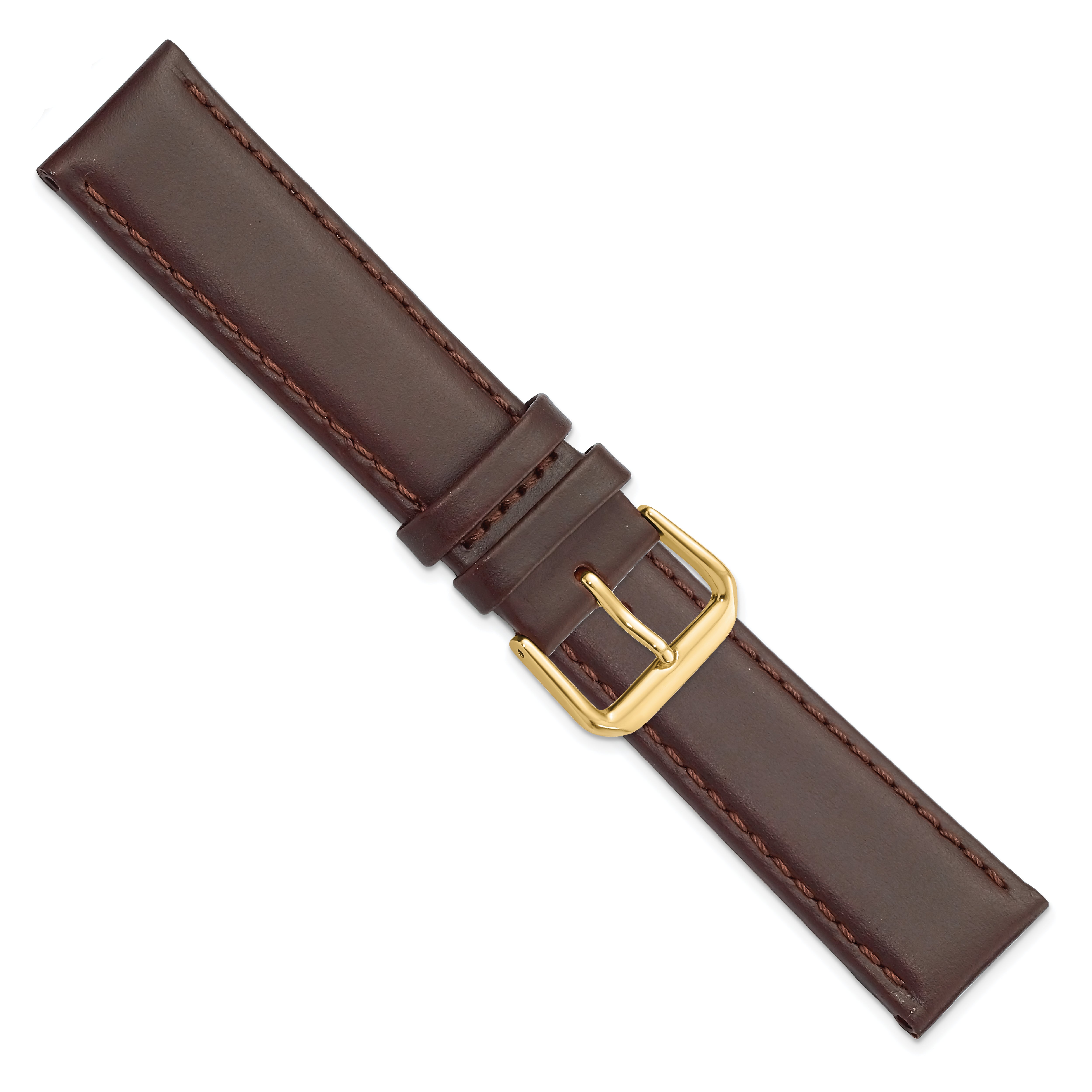 20mm Dark Brown Leather with Gold-tone Buckle 7.5 inch Watch Band