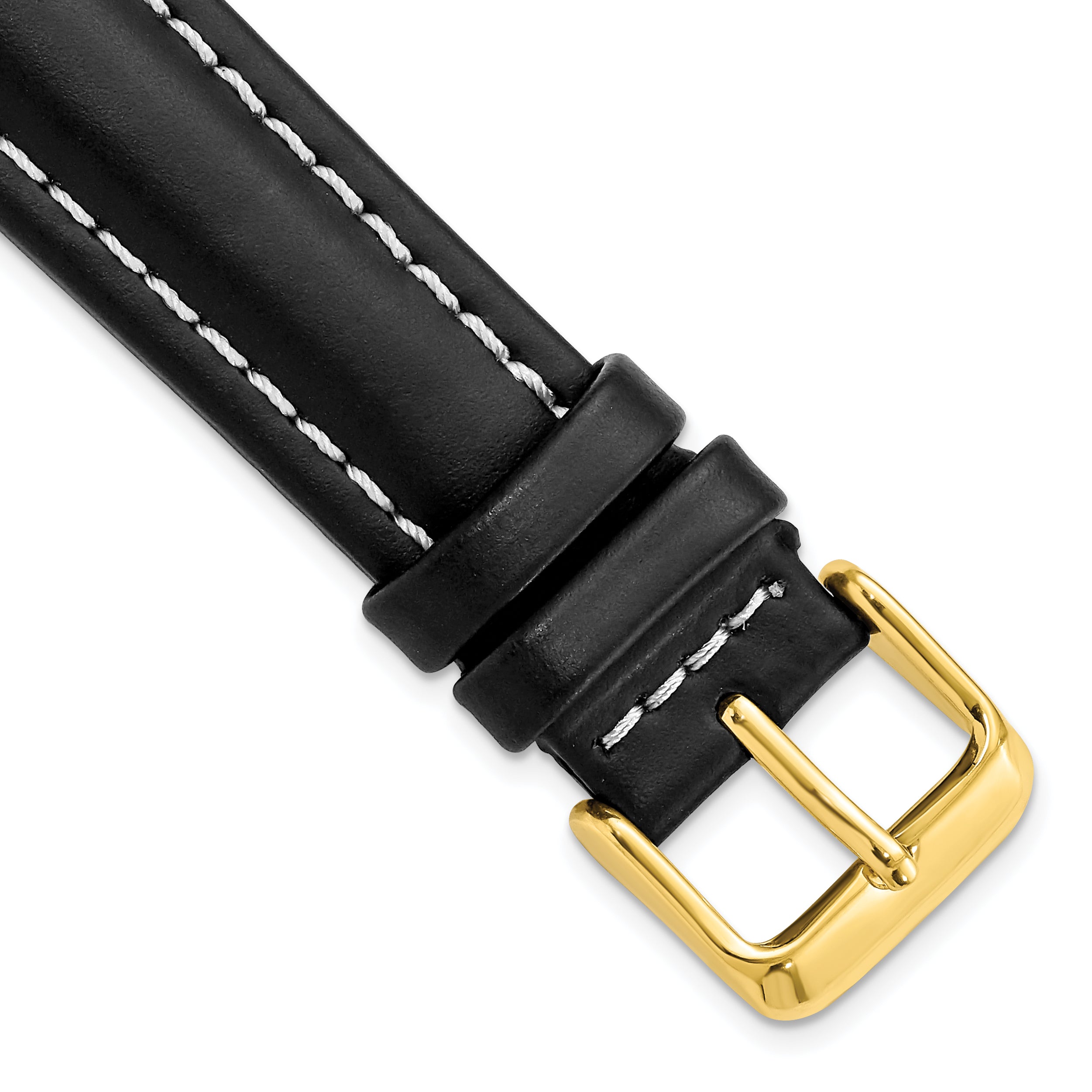 18mm Long Black Oil-tanned Leather with White Stitching and Gold-tone Buckle 8.25 inch Watch Band Main image