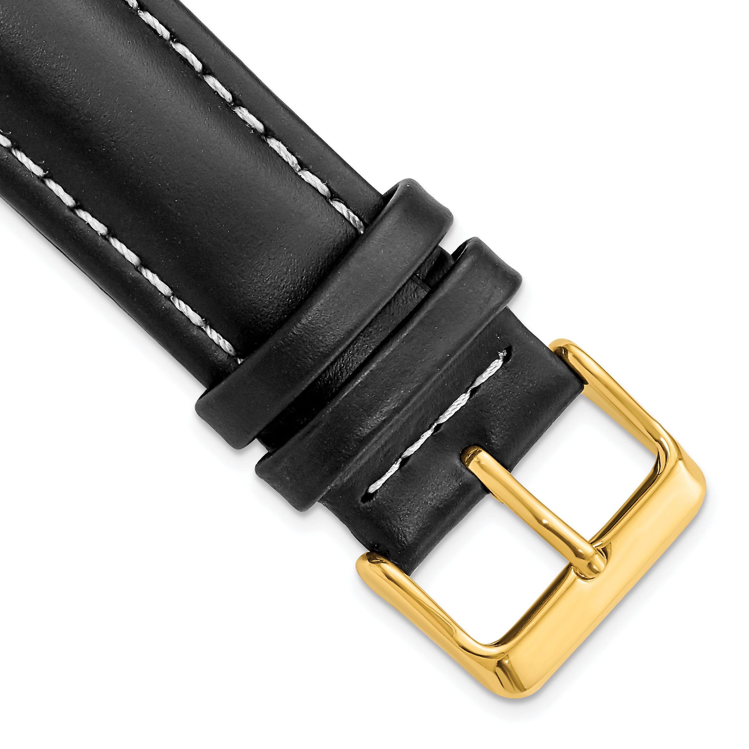22mm Long Black Oil-tanned Leather with White Stitching and Gold-tone Buckle 8.25 inch Watch Band