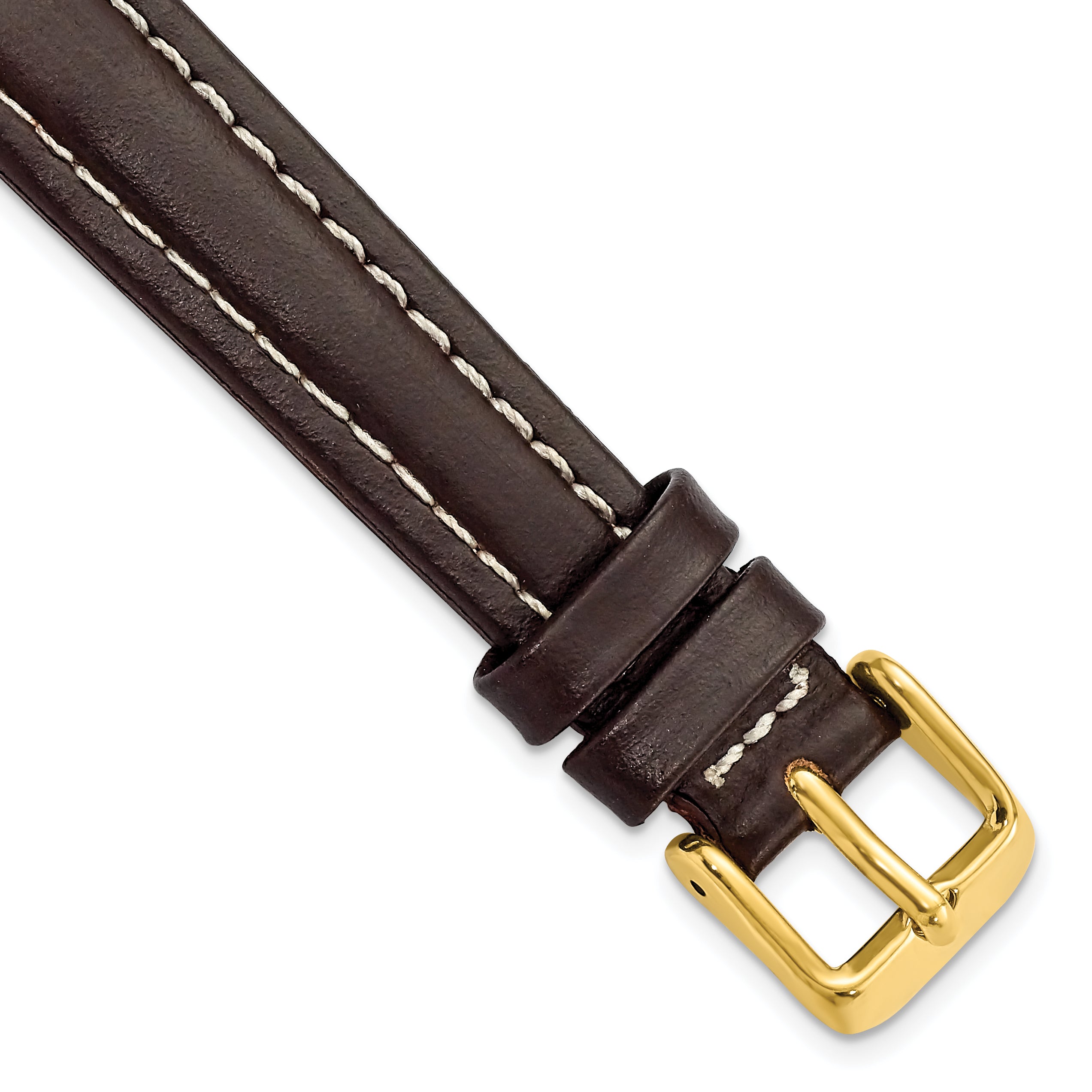 14mm Dark Brown Oil-tanned Leather with White Stitching and Gold-tone Buckle 6.75 inch Watch Band Main image