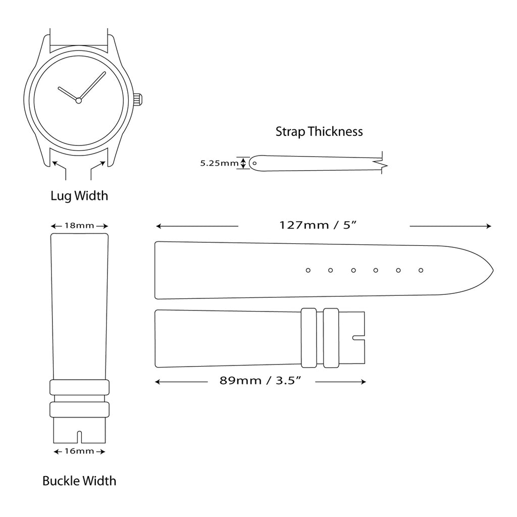 18mm Long Dark Brown Oil-tanned Leather with White Stitching and Gold-tone Buckle 8.25 inch Watch Band