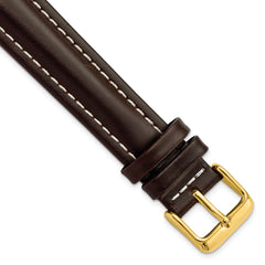18mm Long Dark Brown Oil-tanned Leather with White Stitching and Gold-tone Buckle 8.25 inch Watch Band