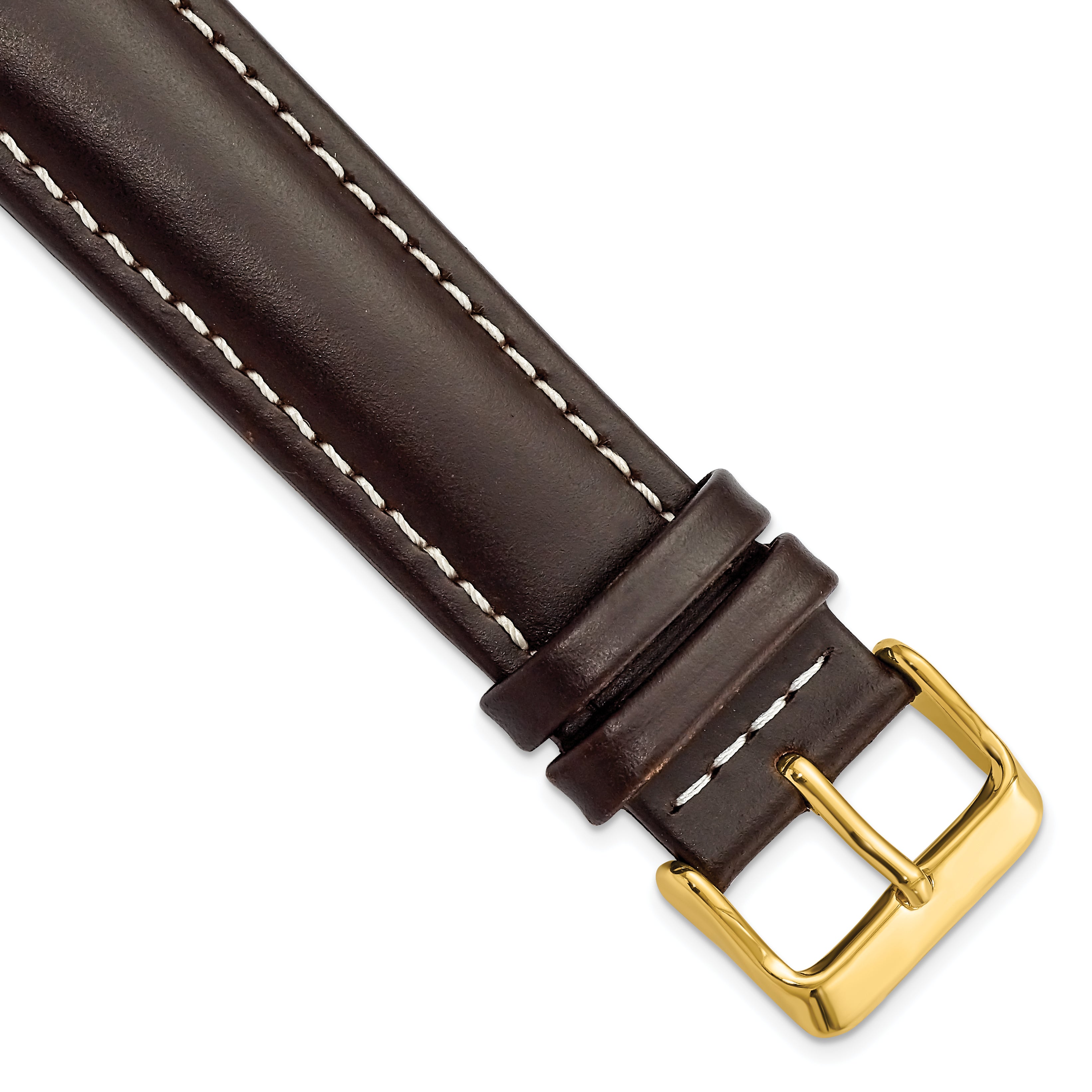 22mm Long Dark Brown Oil-tanned Leather with White Stitching and Gold-tone Buckle 8.25 inch Watch Band