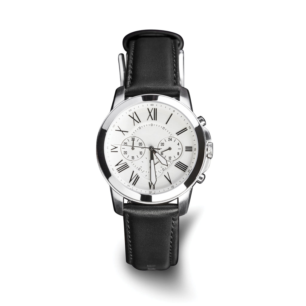 Black Genuine Leather Watch Band with Gold-Tone Buckle 16mm