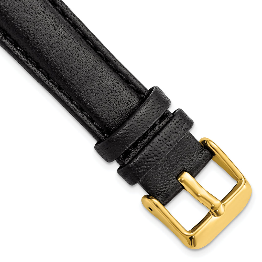Black Glove Leather Watch Band with Gold-Tone Buckle, 14mm
