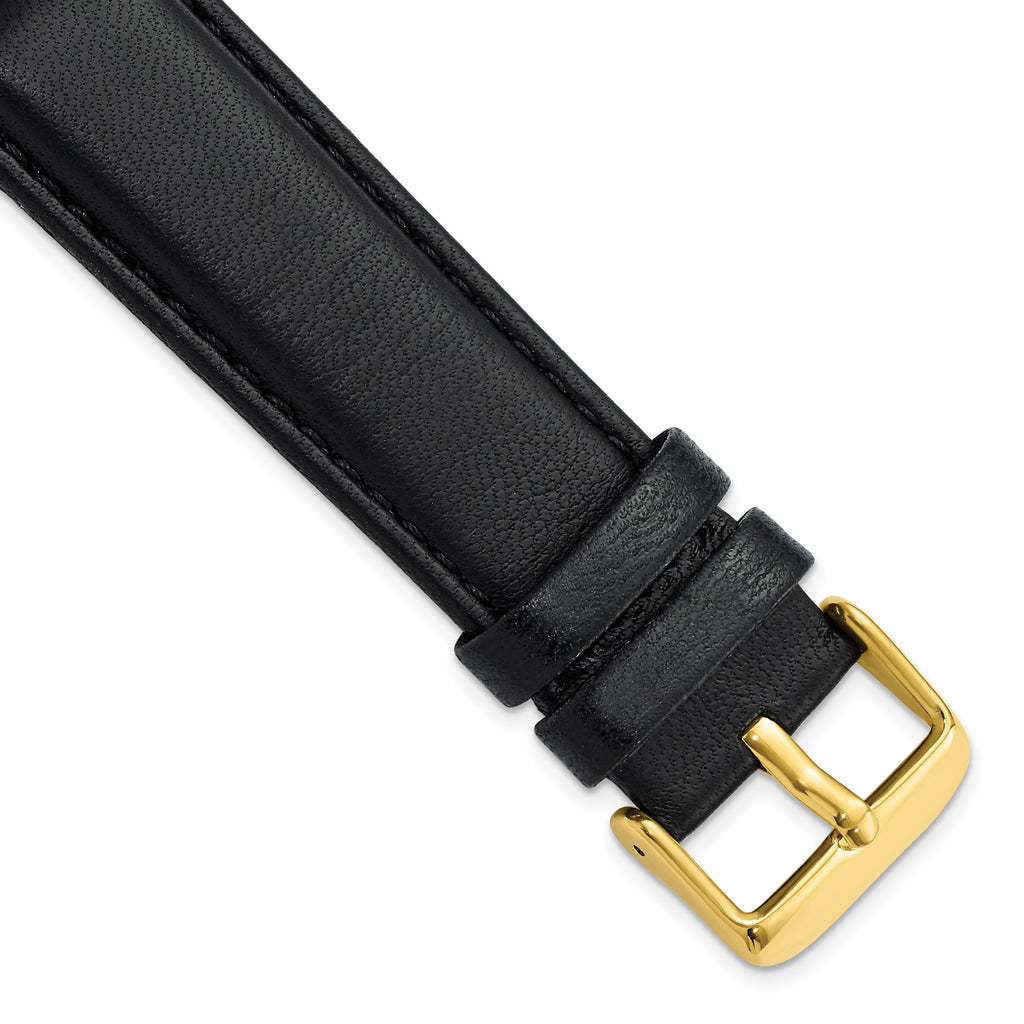 Black Glove Leather Watch Band with Gold-Tone Buckle, 14mm