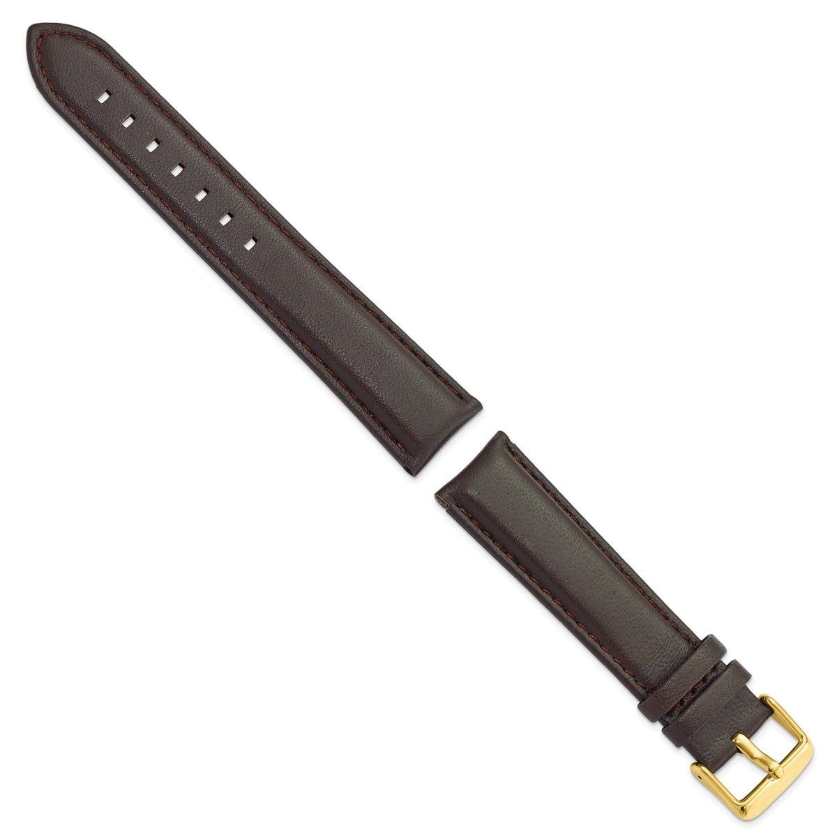 Glove Leather Watch Band in Dark Brown with Gold-Tone Buckle, 19mm - Sophia Jewelers