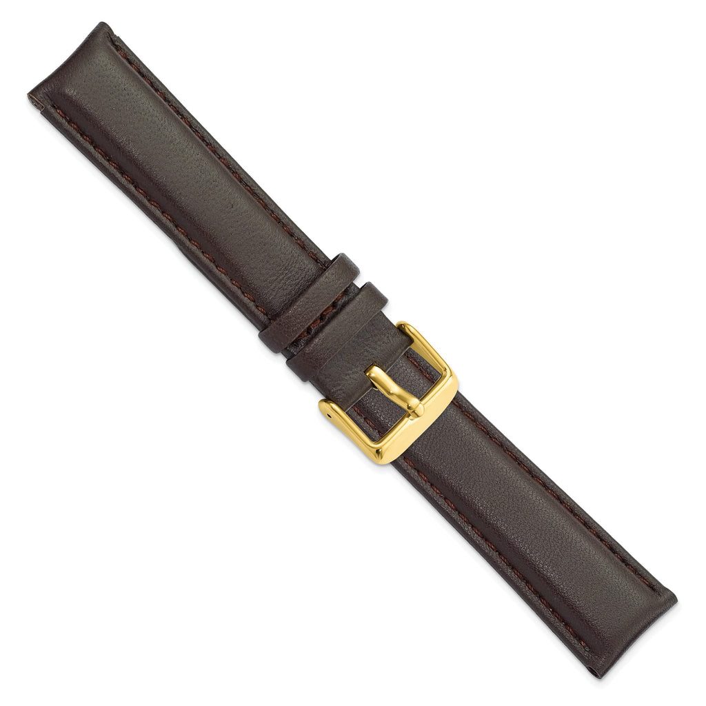 Glove Leather Watch Band in Dark Brown with Gold-Tone Buckle, 19mm - Sophia Jewelers