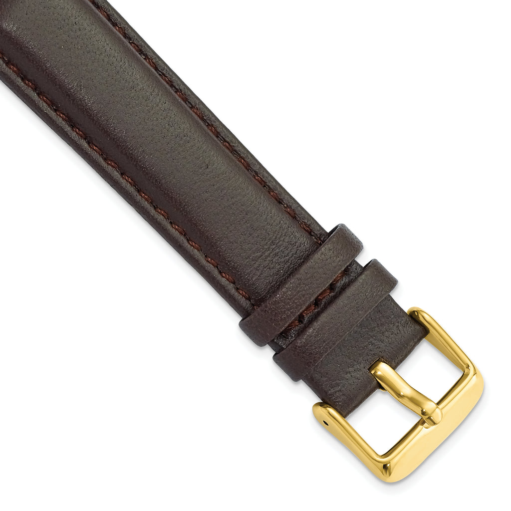 Glove Leather Watch Band in Dark Brown with Gold-Tone Buckle, 19mm