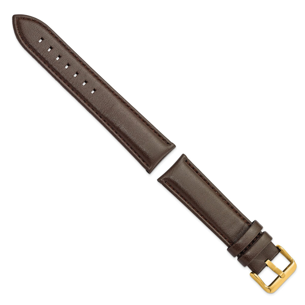 Glove Leather Watch Band in Dark Brown with Gold-Tone Buckle, 19mm - Sophia Jewelers