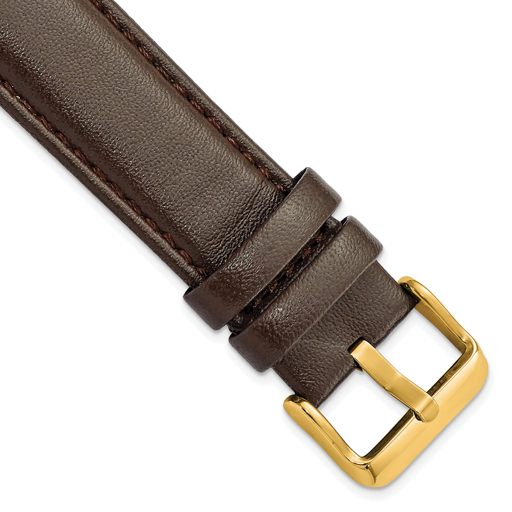 Glove Leather Watch Band in Dark Brown with Gold-Tone Buckle, 19mm