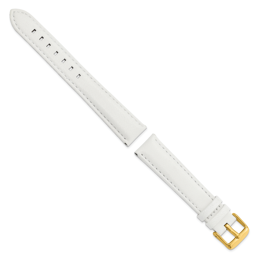 DeBeer 18mm White Glove Leather with Gold-tone Panerai Style Buckle 7.75 inch Watch Band