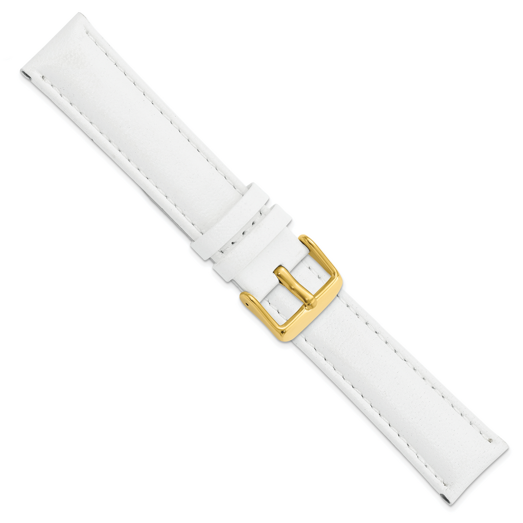 DeBeer 20mm White Glove Leather with Gold-tone Panerai Style Buckle 7.75 inch Watch Band
