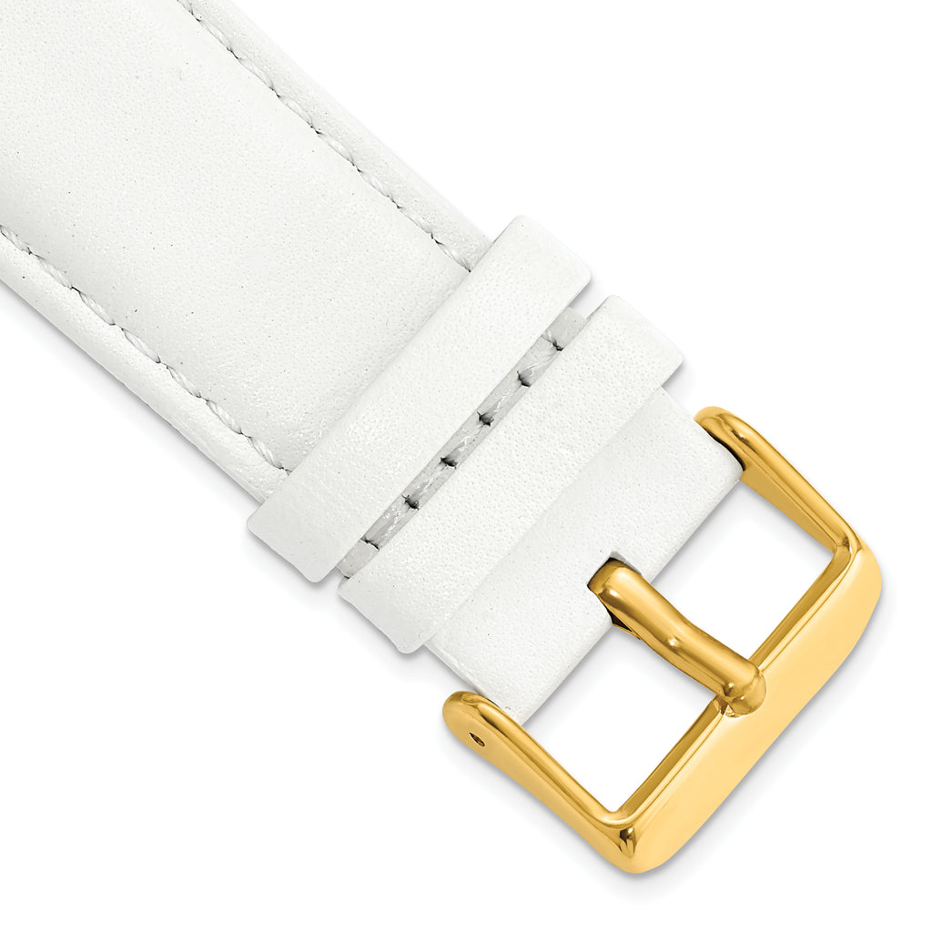 White Leather Watch Band with Gold-Tone Buckle, 19mm