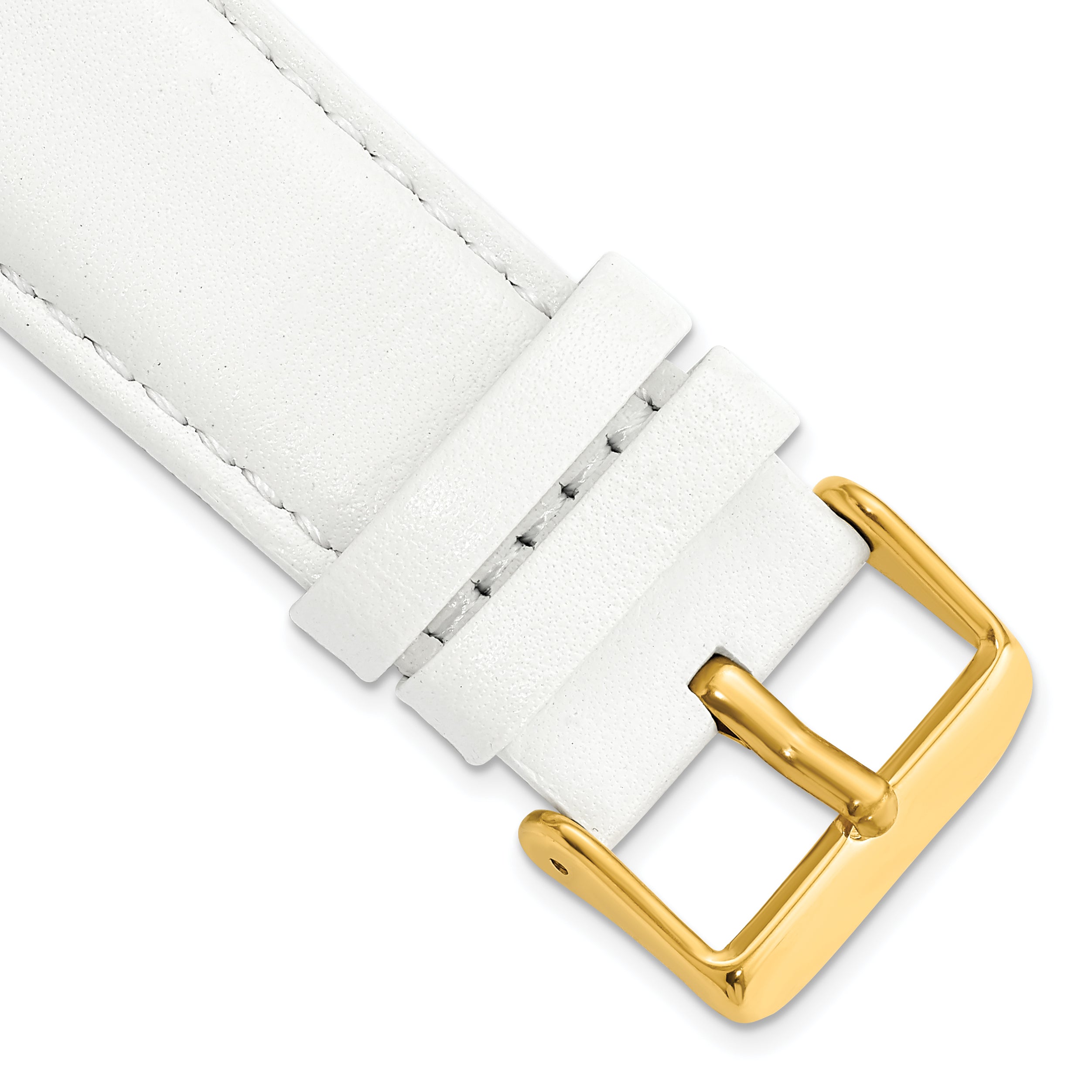 White Leather Watch Band with Gold-Tone Buckle, 19mm