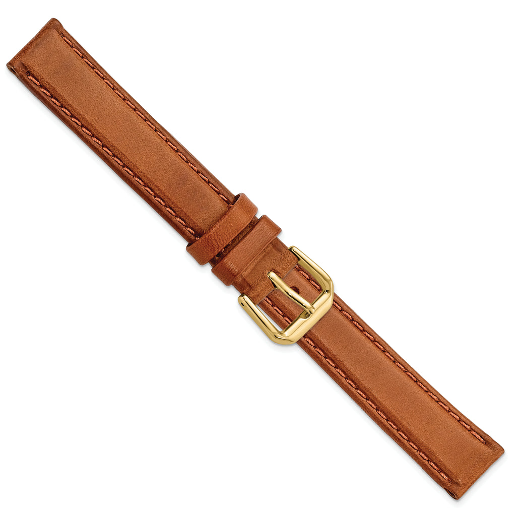 Havana Genuine Leather Watch Band with Gold-Tone Buckle 15mm