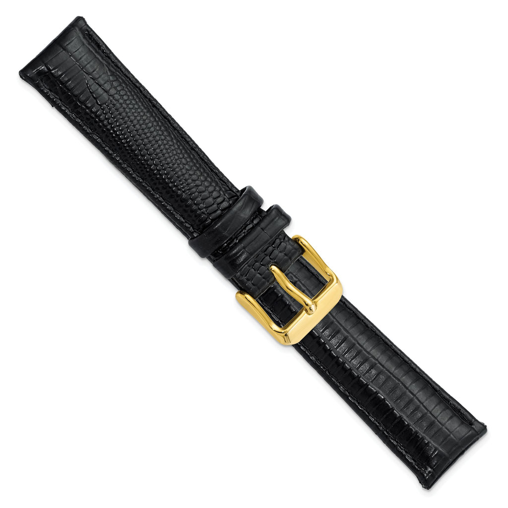 DeBeer 20mm Black Teju Liz Grain Leather with Gold-tone Buckle 7.5 inch Watch Band