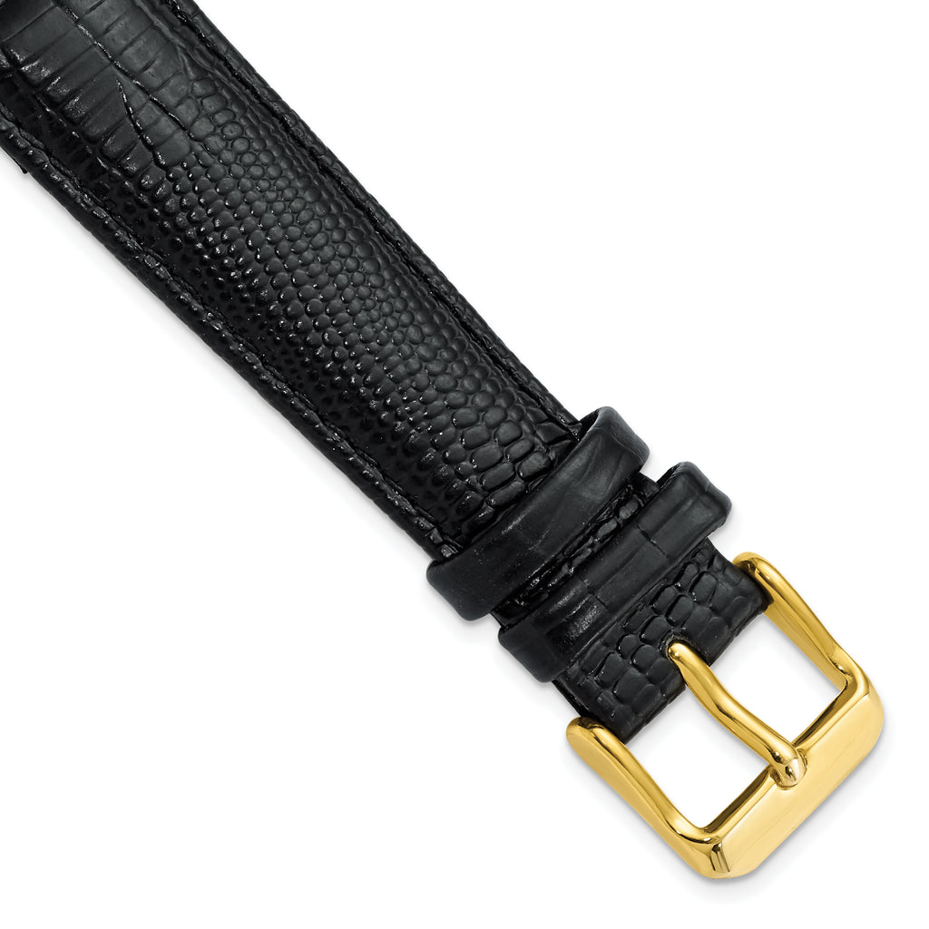 Black Teju Lizard Grain Leather Watch Band, 14mm