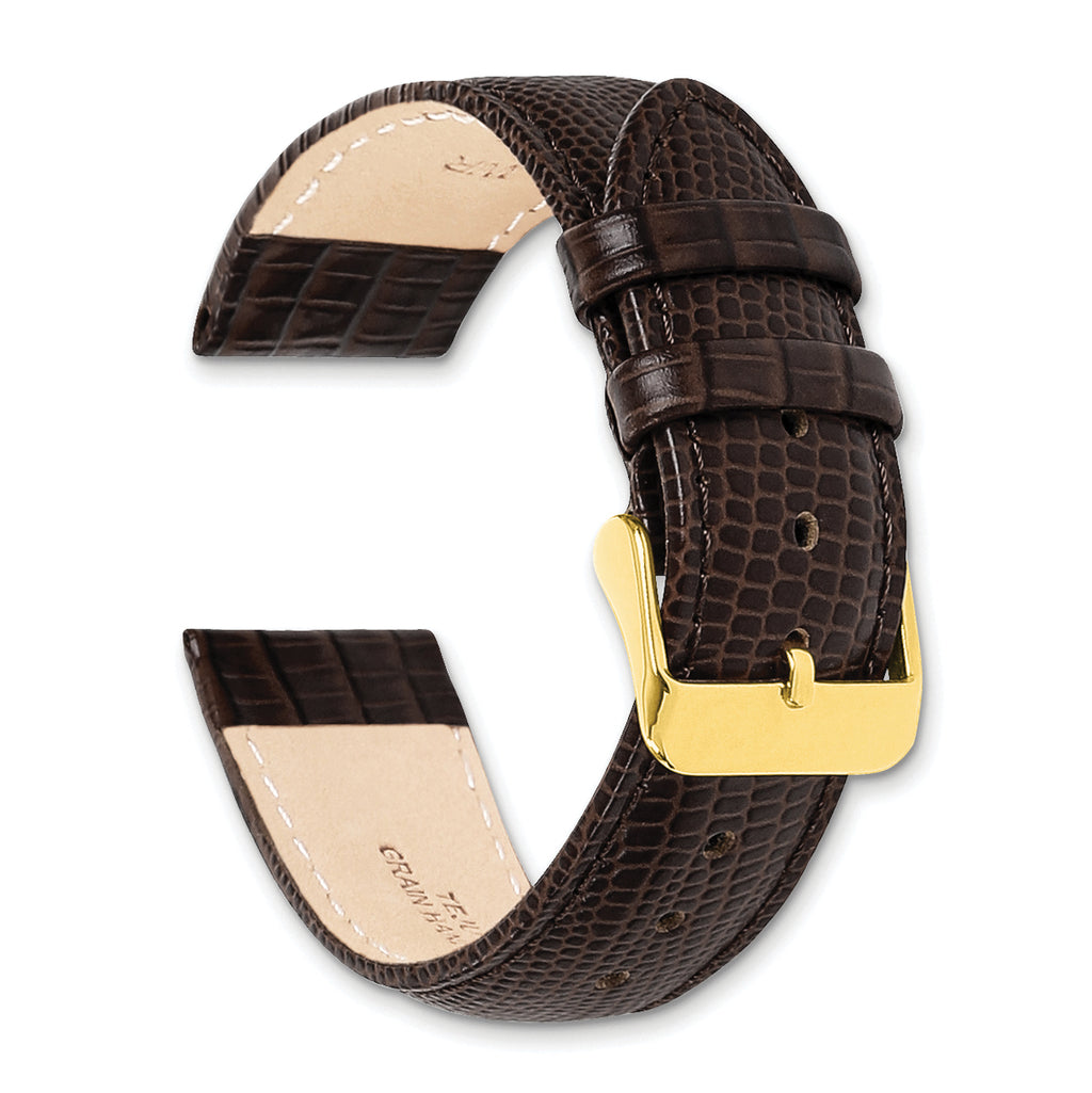 14mm Brown Teju Liz Grain Leather with Gold-tone Buckle 6.75 inch Watch Band
