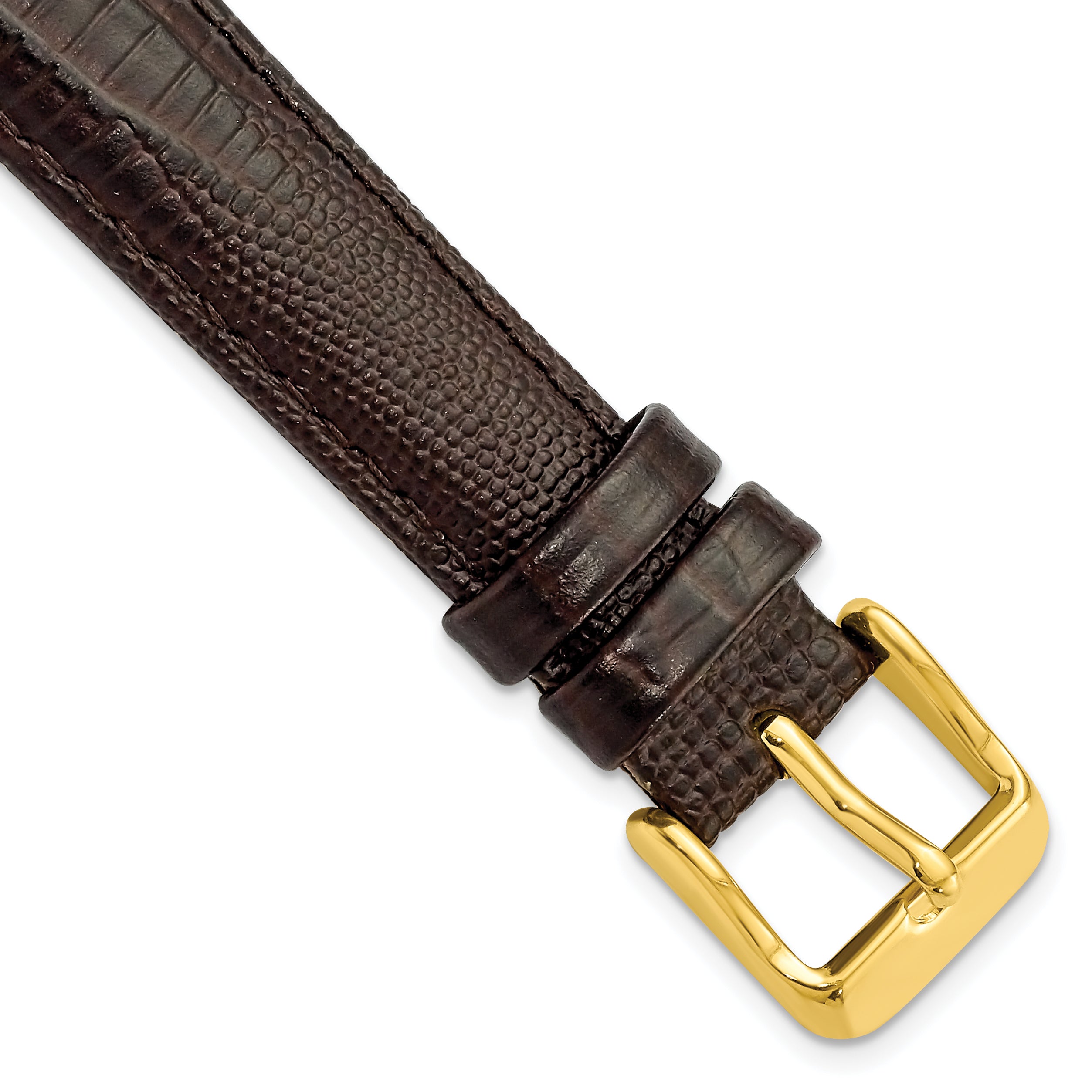16mm Brown Teju Liz Grain Leather with Gold-tone Buckle 7.5 inch Watch Band