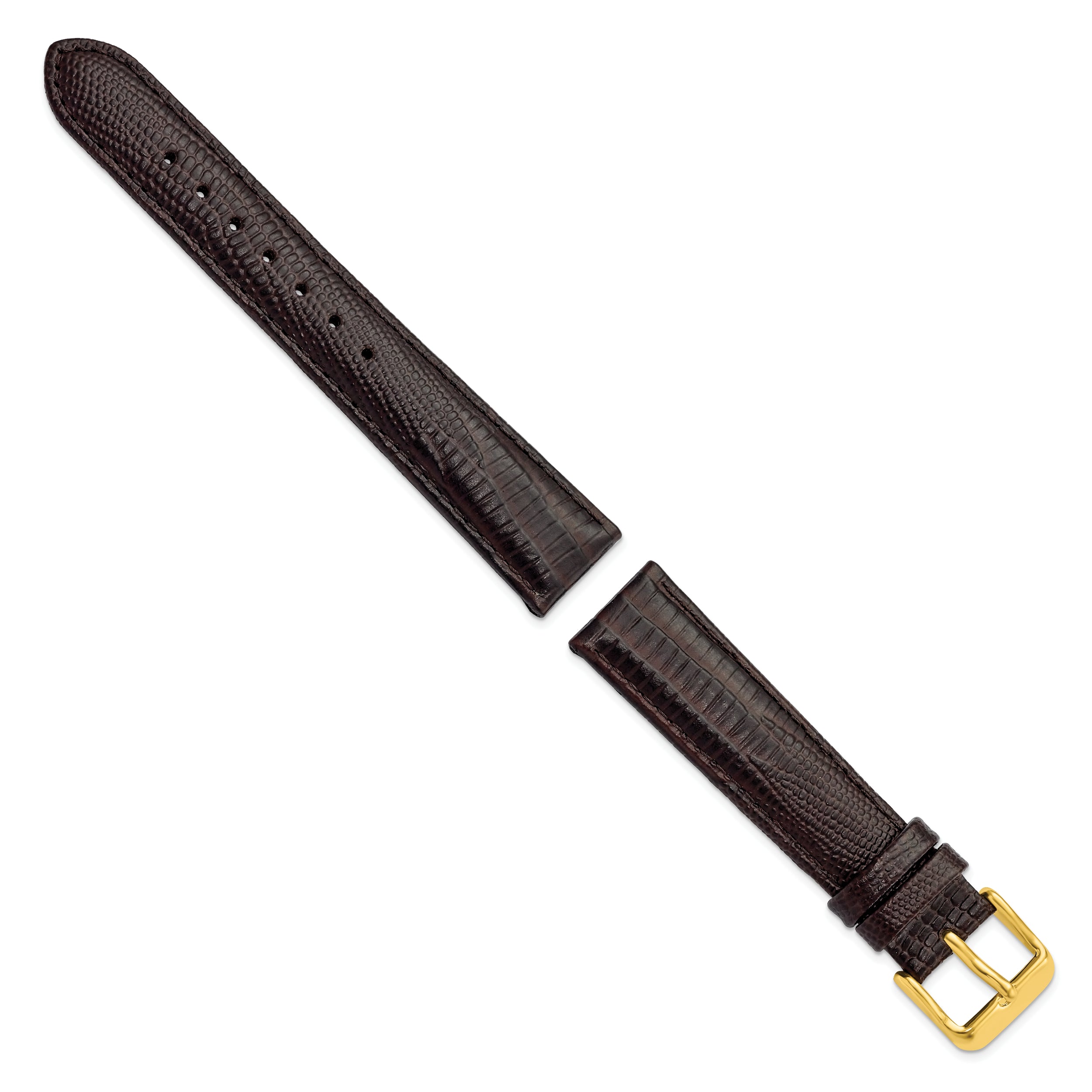 18mm Brown Teju Liz Grain Leather with Gold-tone Buckle 7.5 inch Watch Band
