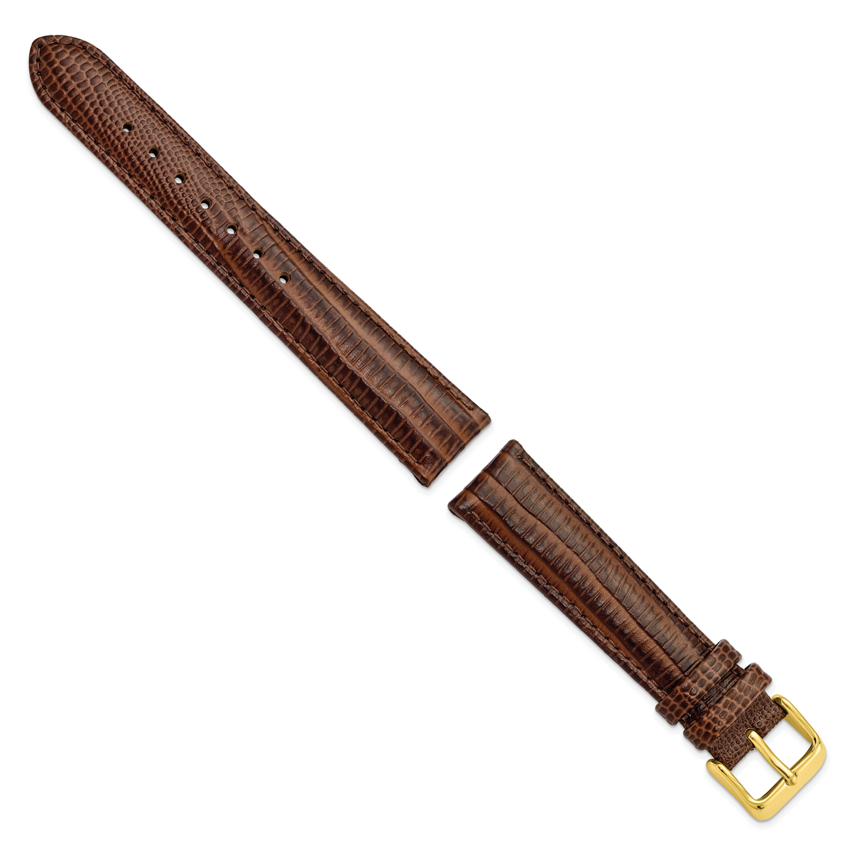 DeBeer 18mm Havana Teju Liz Grain Leather with Gold-tone Buckle 7.5 inch Watch Band