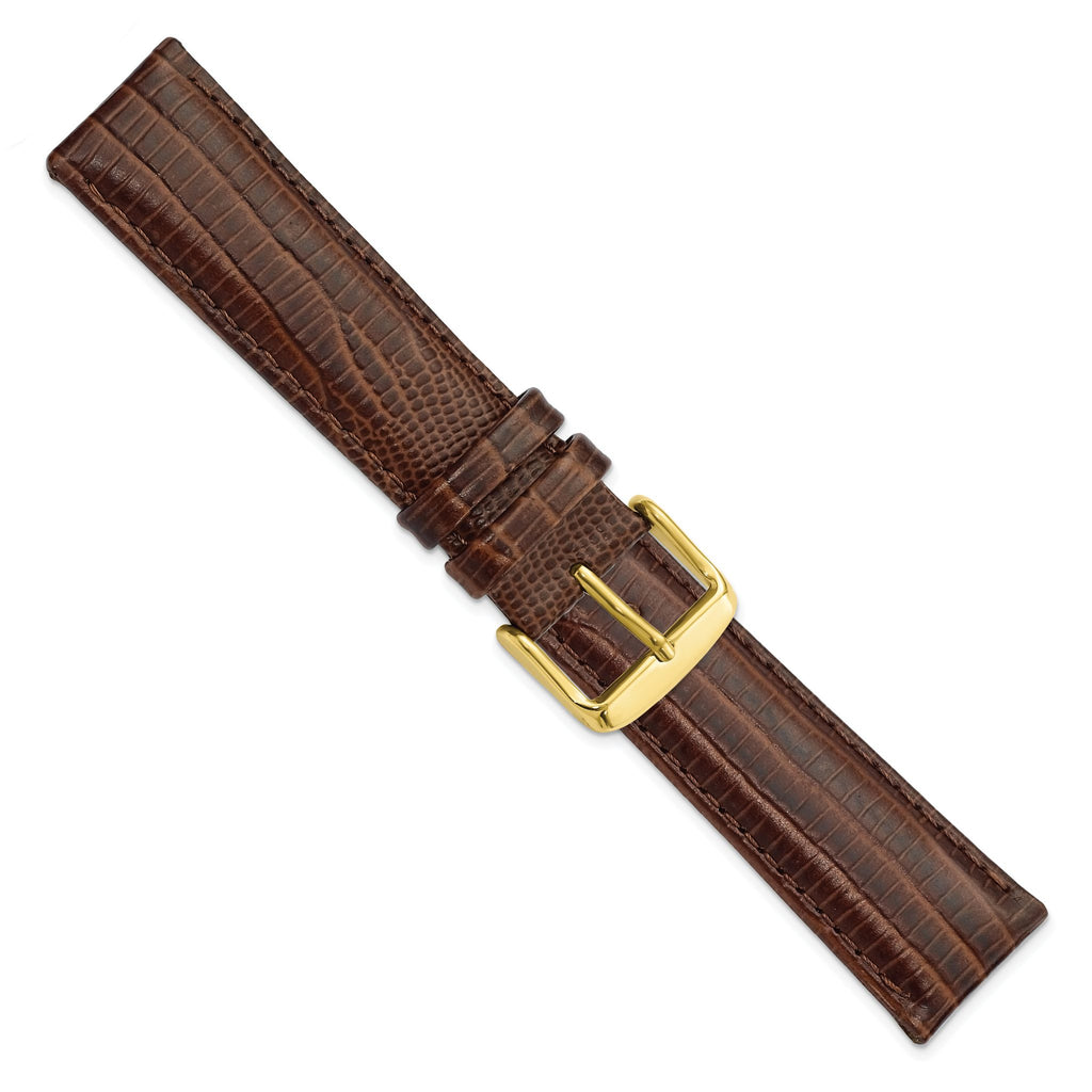 DeBeer 20mm Havana Teju Liz Grain Leather with Gold-tone Buckle 7.5 inch Watch Band