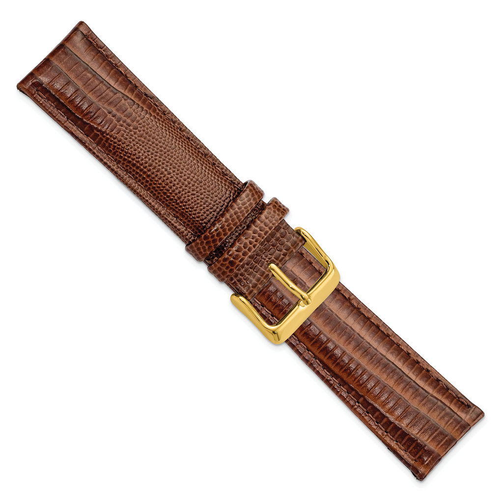 DeBeer 22mm Havana Teju Liz Grain Leather with Gold-tone Buckle 7.5 inch Watch Band