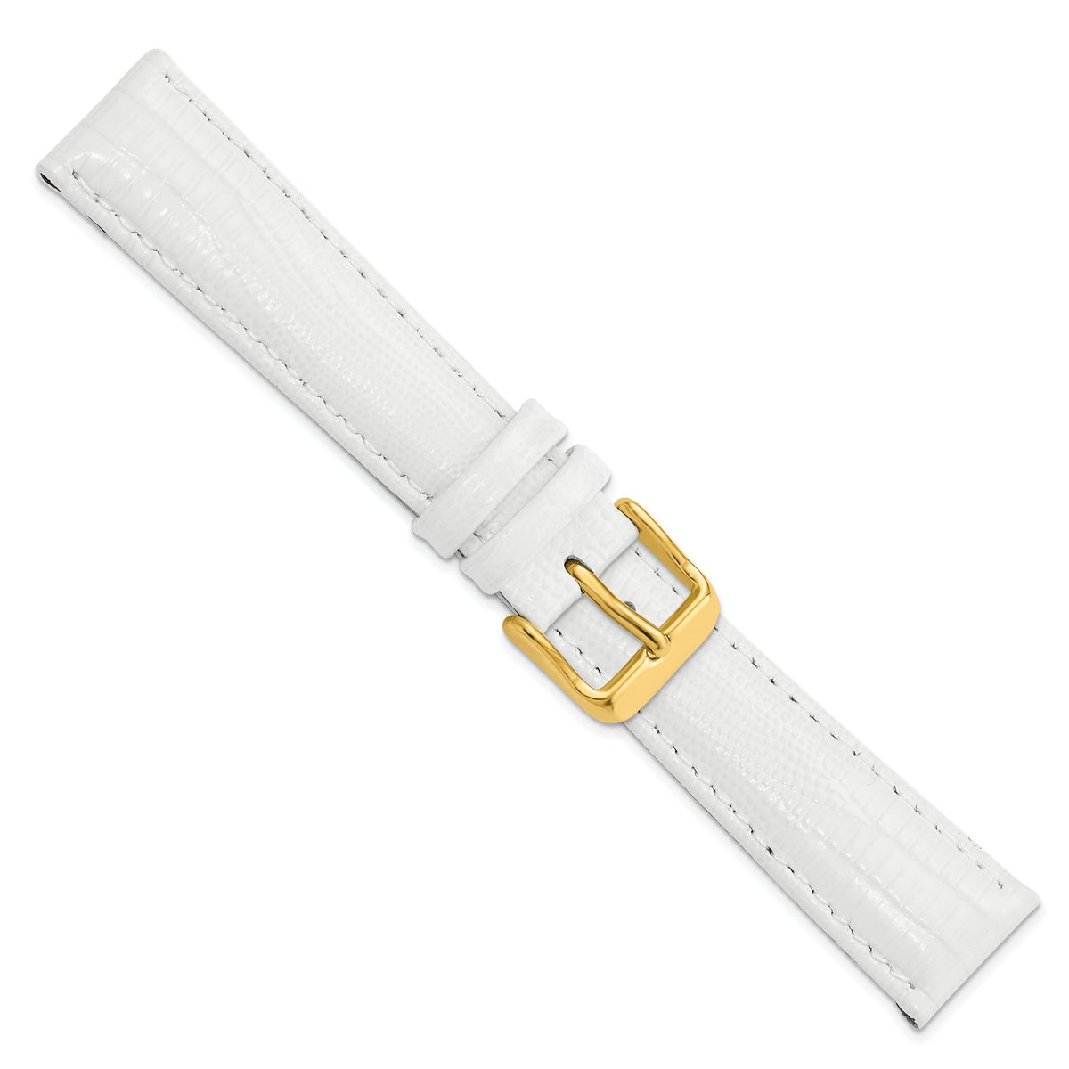 DeBeer 19mm White Teju Liz Grain Leather with Gold-tone Buckle 7.5 inch Watch Band