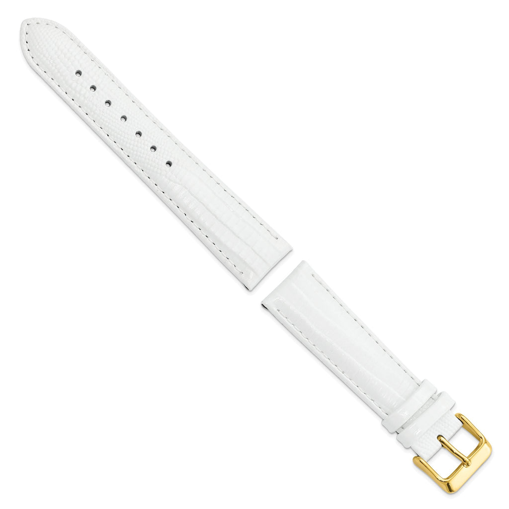 DeBeer 20mm White Teju Liz Grain Leather with Gold-tone Buckle 7.5 inch Watch Band