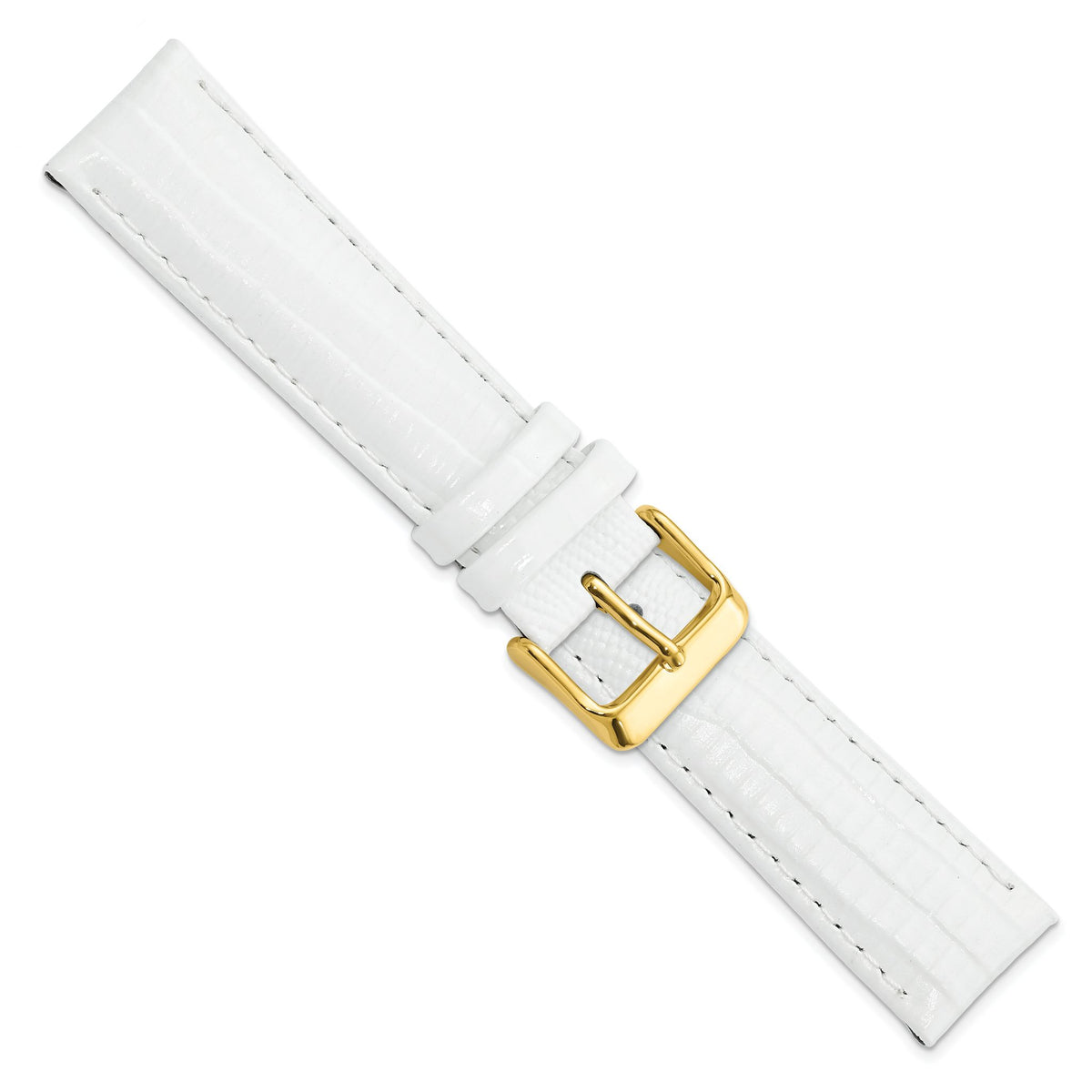 DeBeer 20mm White Teju Liz Grain Leather with Gold-tone Buckle 7.5 inch Watch Band