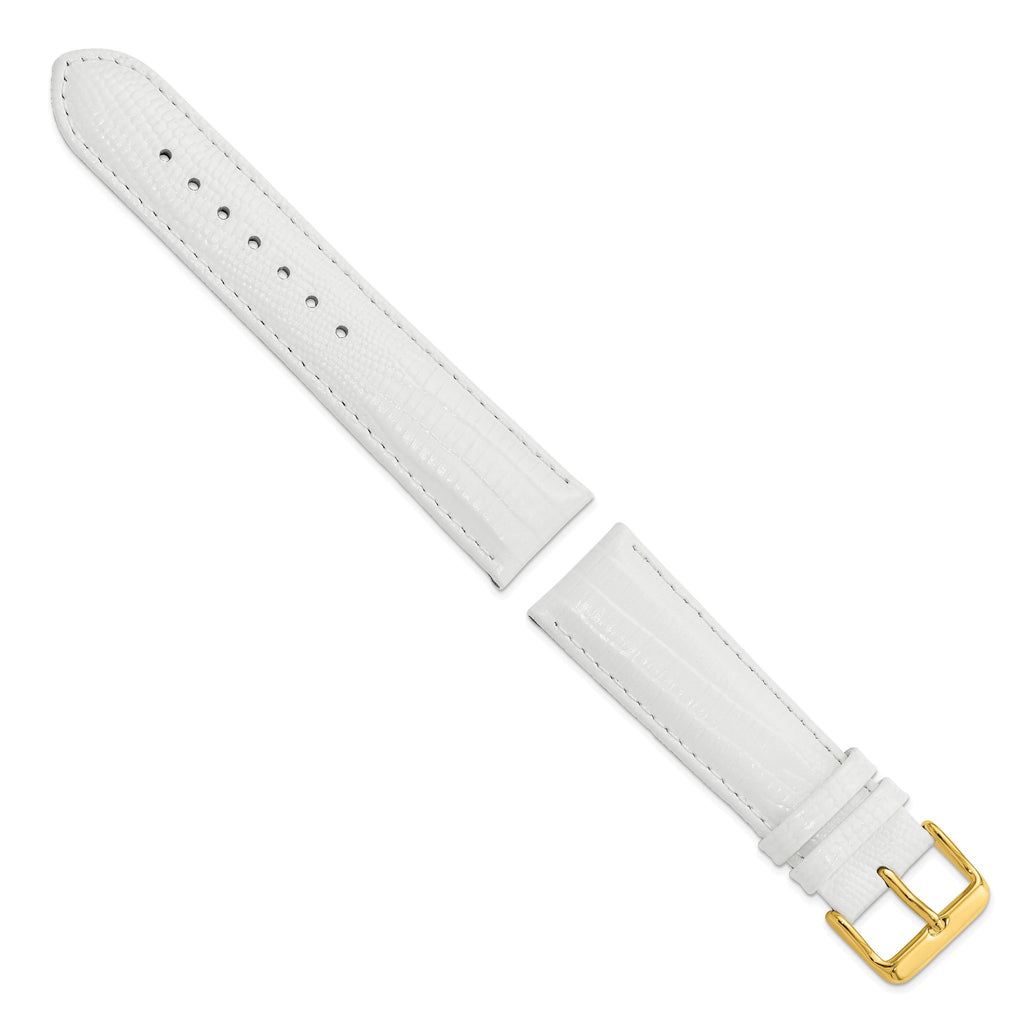 DeBeer 22mm White Teju Liz Grain Leather with Gold-tone Buckle 7.5 inch Watch Band