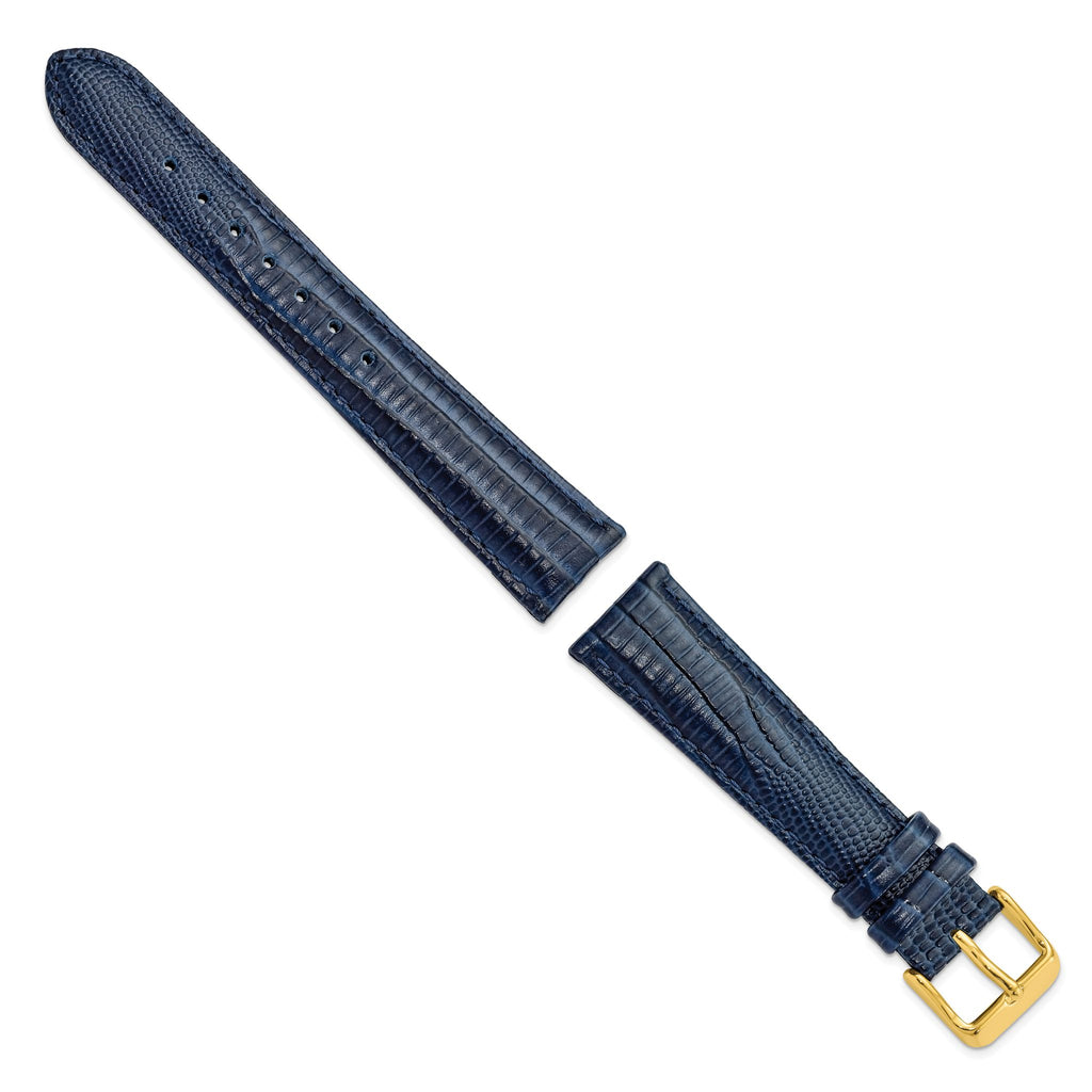 DeBeer 19mm Navy Teju Liz Grain Leather with Gold-tone Buckle 7.5 inch Watch Band