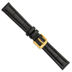 14mm Black Matte Alligator Grain Leather with Gold-tone Buckle 6.75 inch Watch Band - Sophia Jewelers