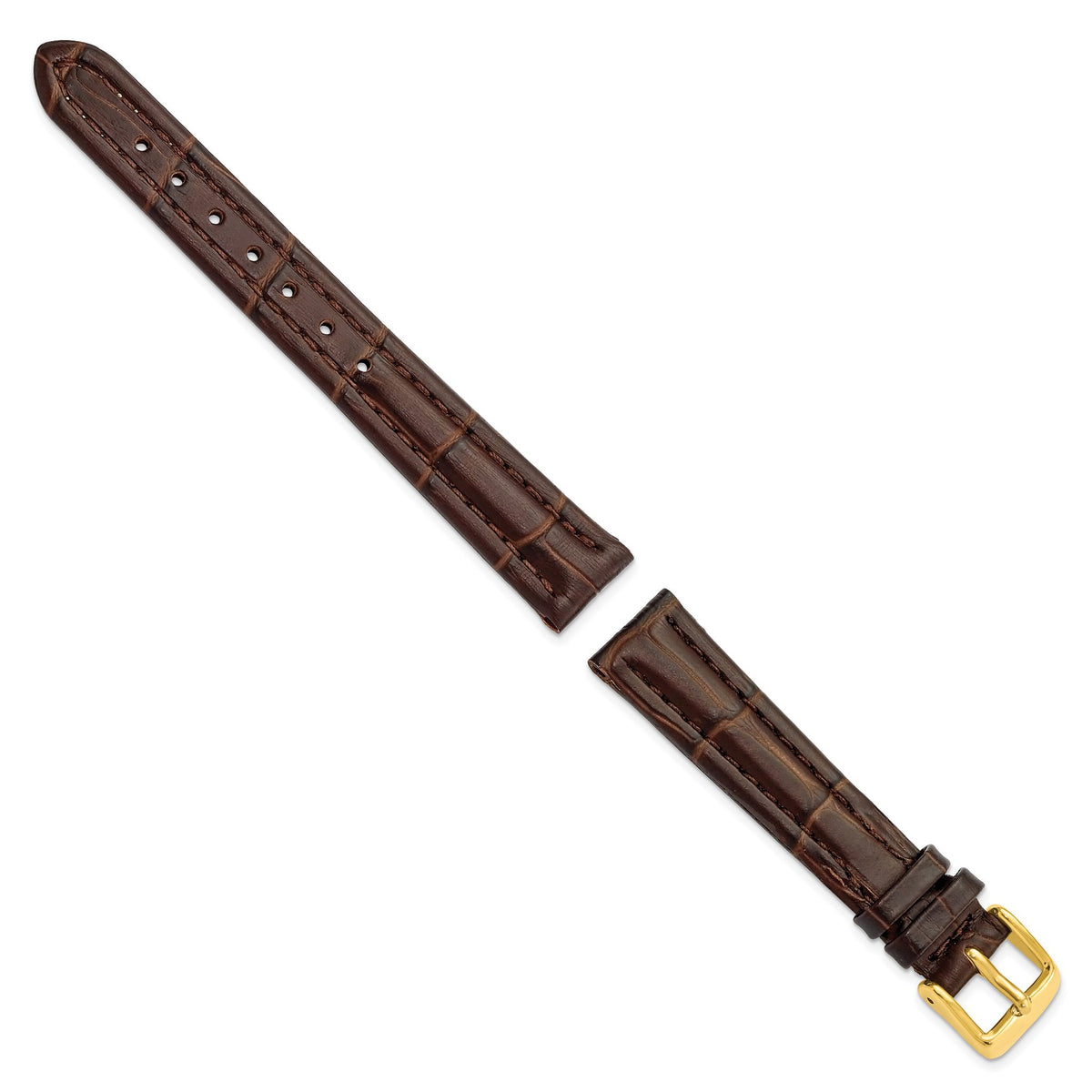 Alligator-Grain Leather Watch Band in Dark Brown with Gold-Tone Buckle - Sophia Jewelers
