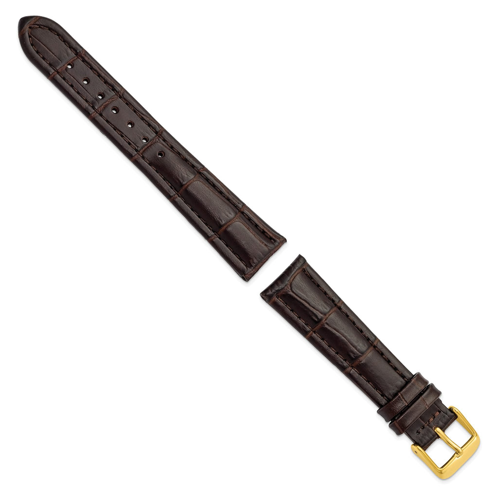 Alligator-Grain Leather Watch Band in Dark Brown with Gold-Tone Buckle - Sophia Jewelers