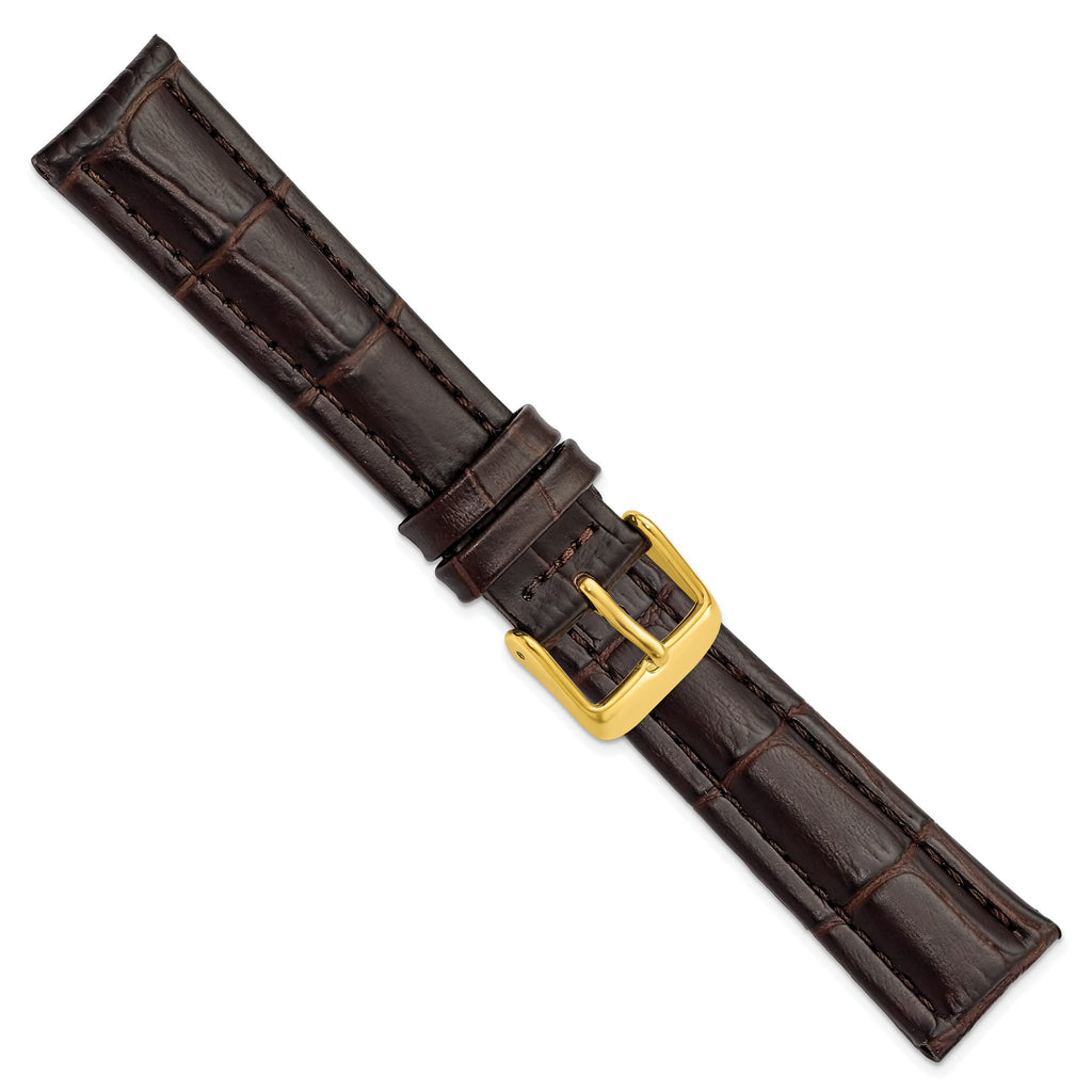Alligator-Grain Leather Watch Band in Dark Brown with Gold-Tone Buckle - Sophia Jewelers