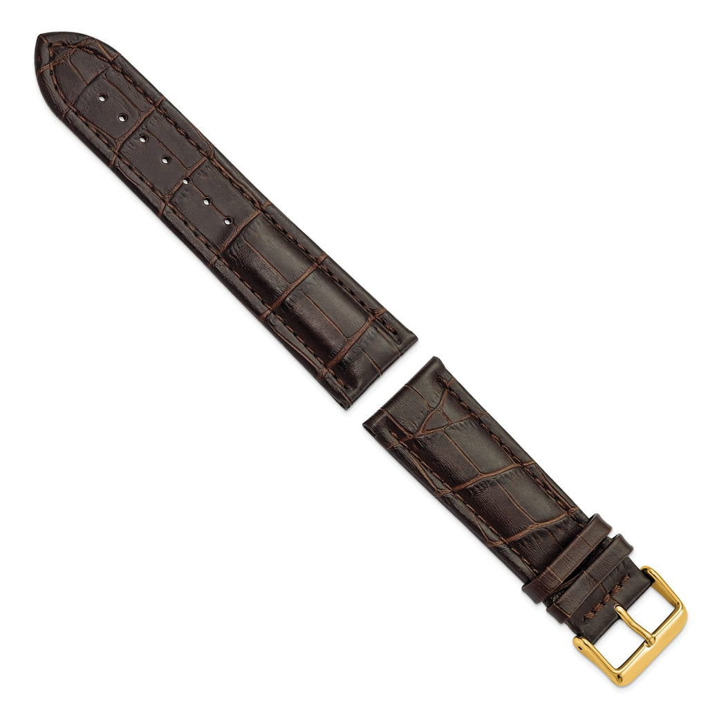 Alligator-Grain Leather Watch Band in Dark Brown with Gold-Tone Buckle - Sophia Jewelers