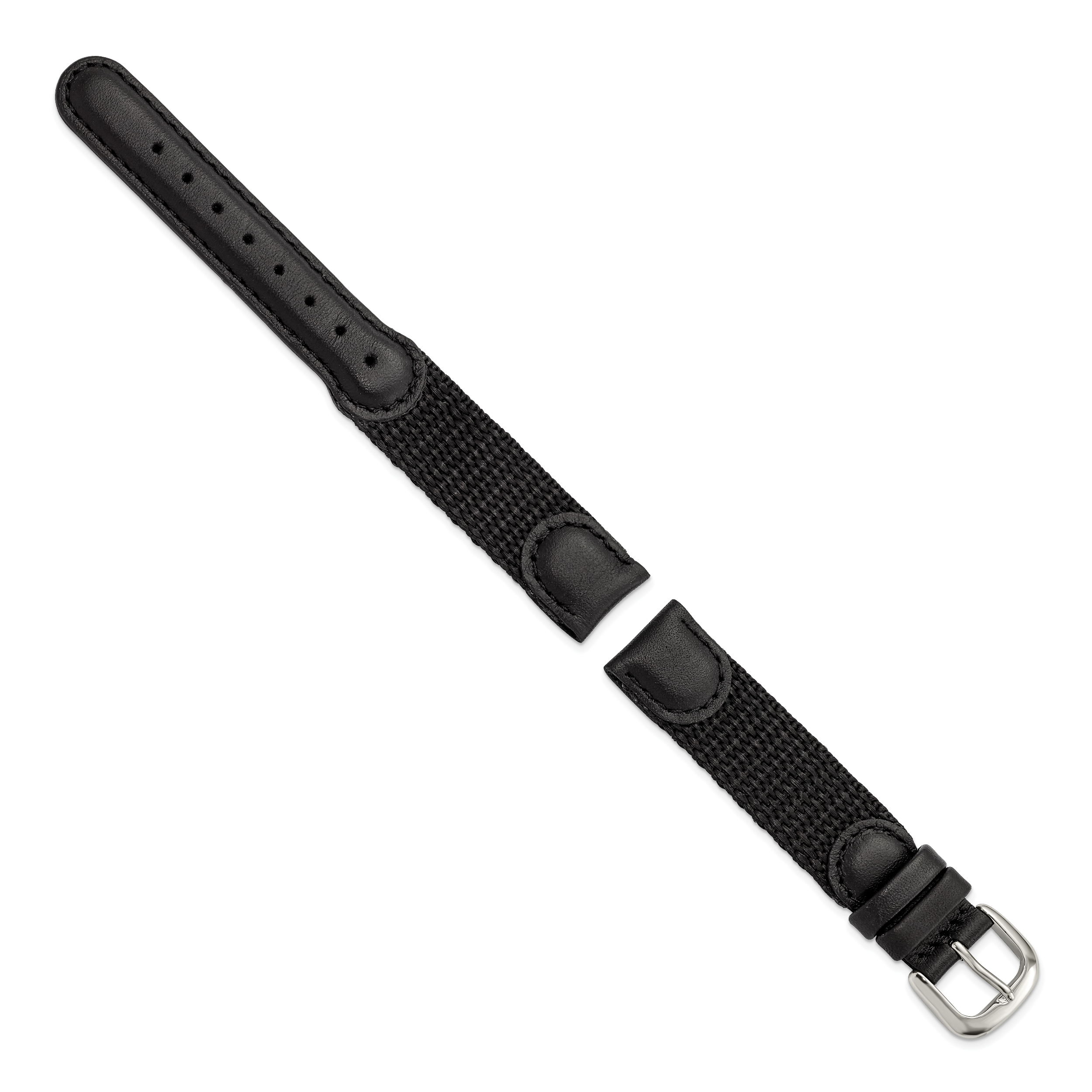 16mm Black Army Style Nylon and Leather with Stainless Steel Buckle 7.75 inch Watch Band