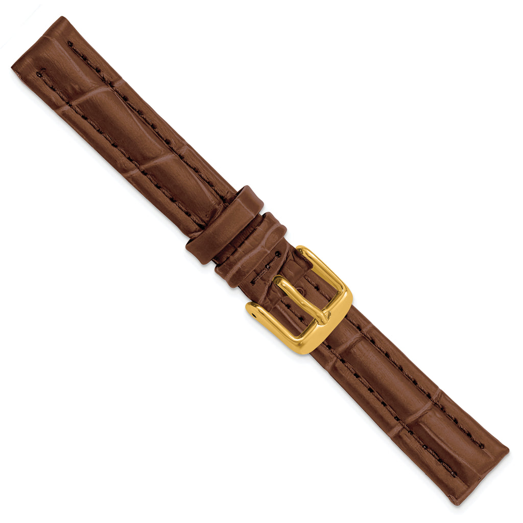 Havana Alligator-Grain Leather Watch Band with Gold-Tone Buckle