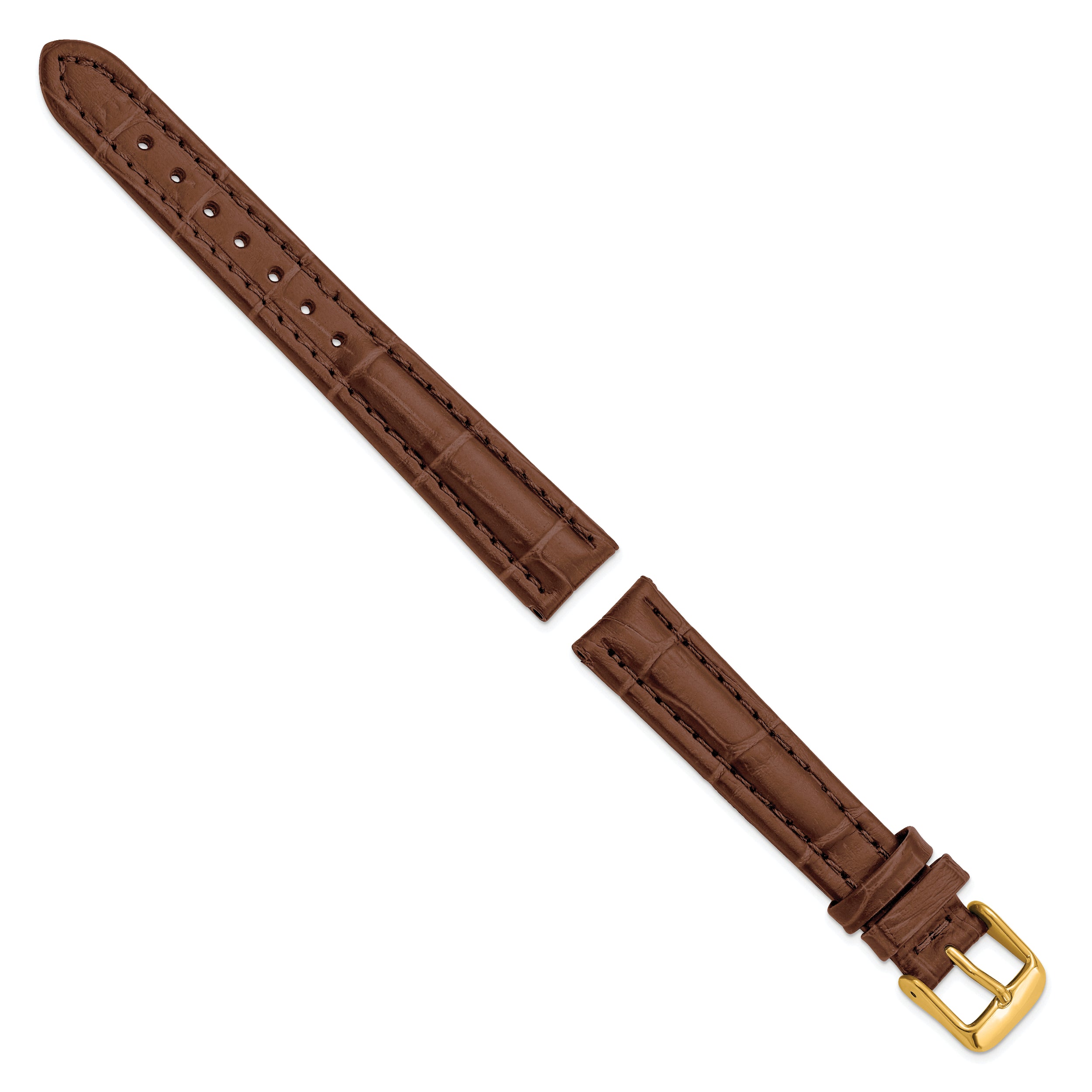 16mm Havana Matte Alligator Grain Leather with Gold-tone Buckle 7.5 inch Watch Band