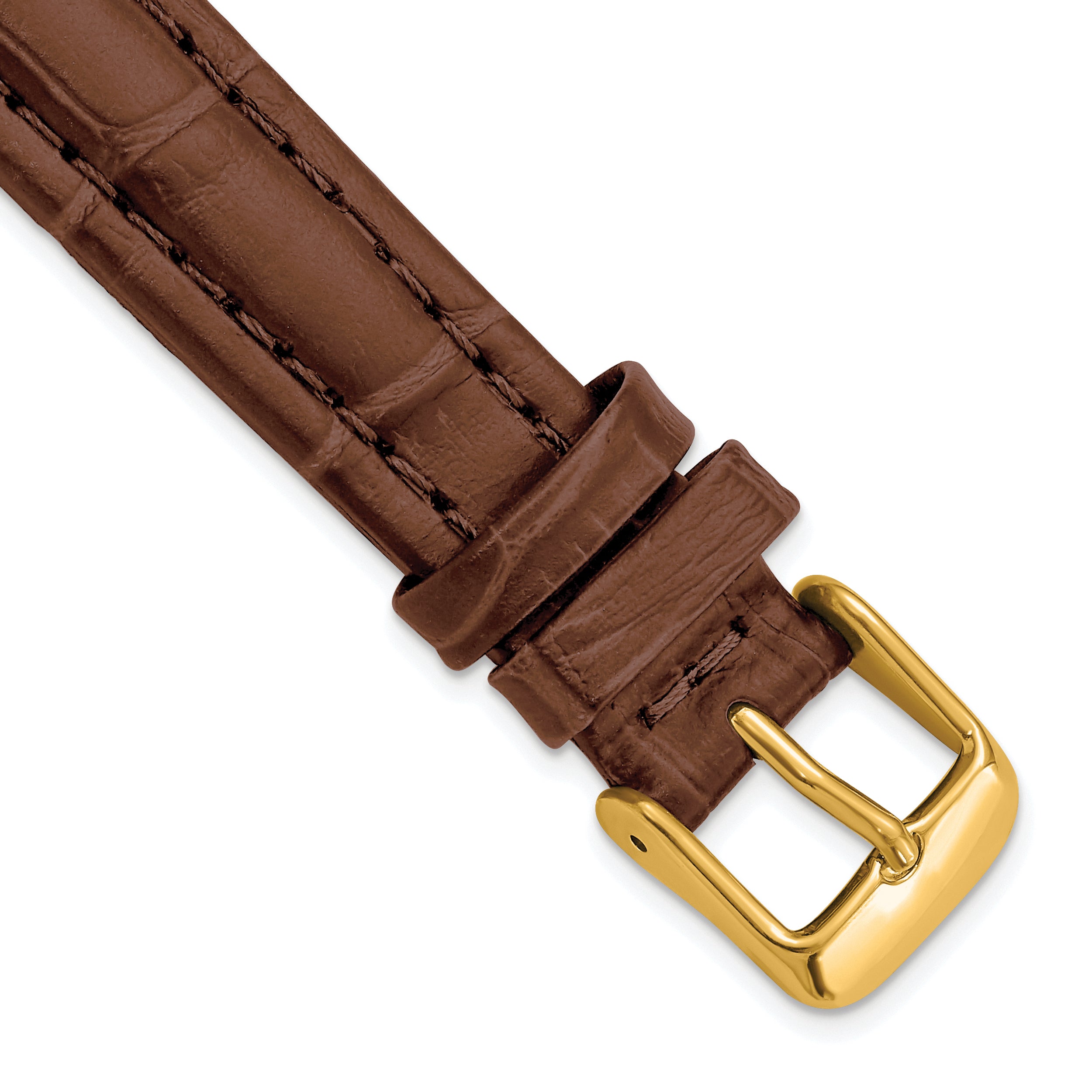 16mm Havana Matte Alligator Grain Leather with Gold-tone Buckle 7.5 inch Watch Band