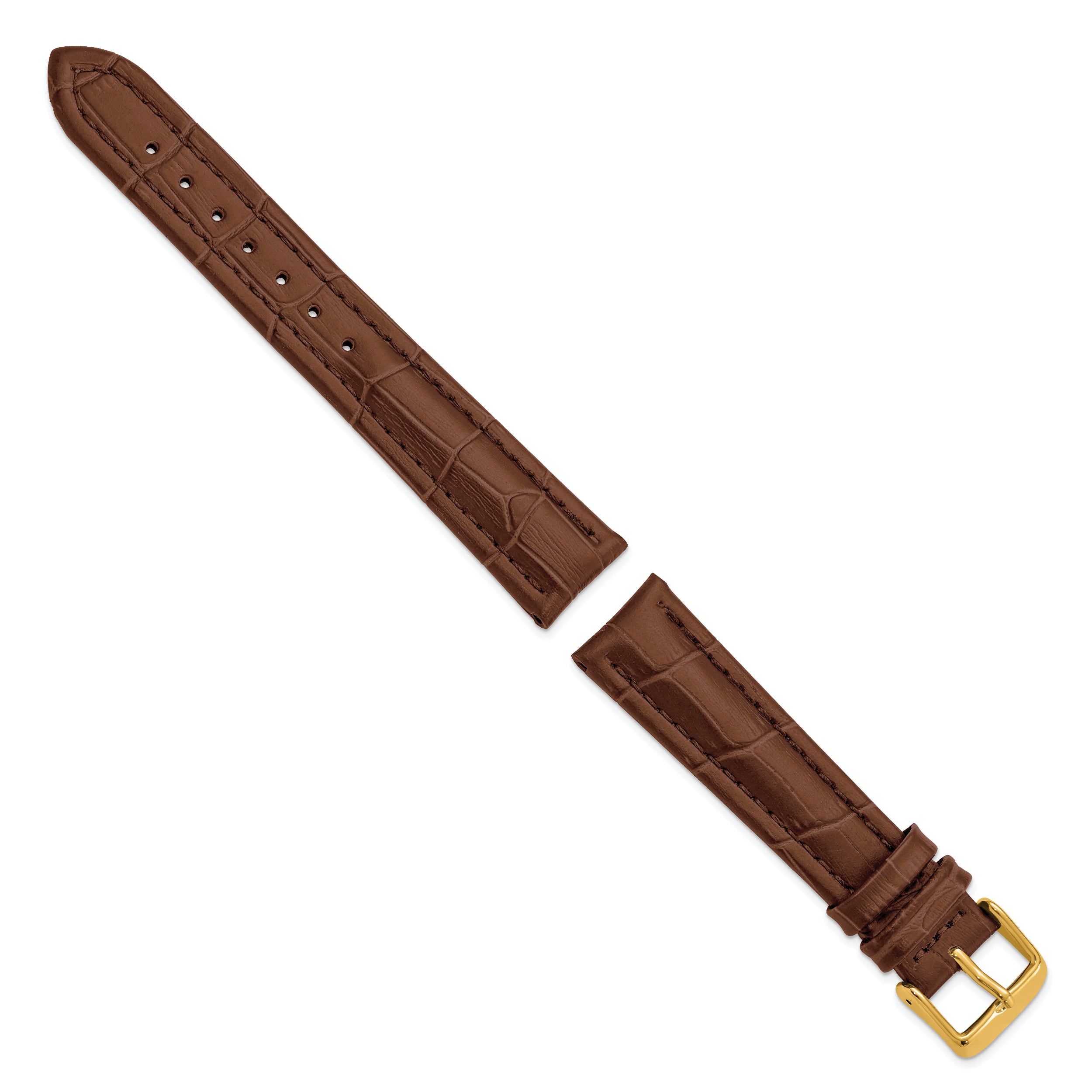 18mm Havana Matte Alligator Grain Leather with Gold-tone Buckle 7.5 inch Watch Band